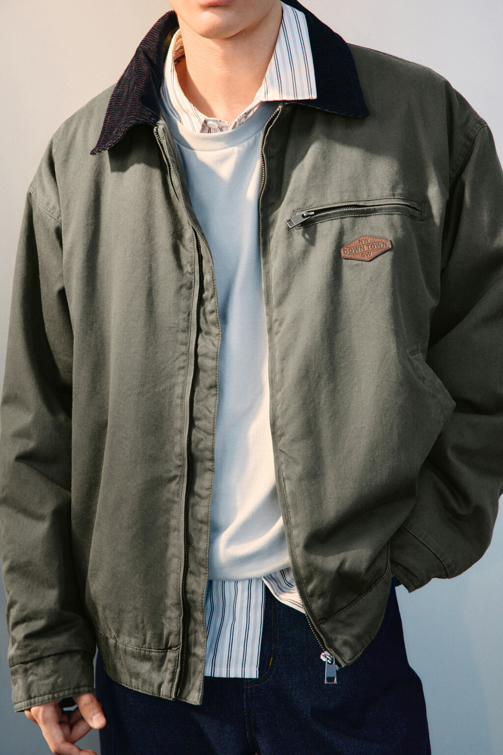 Куртка вощеная с вельветовым воротником - цвет зеленый - 6