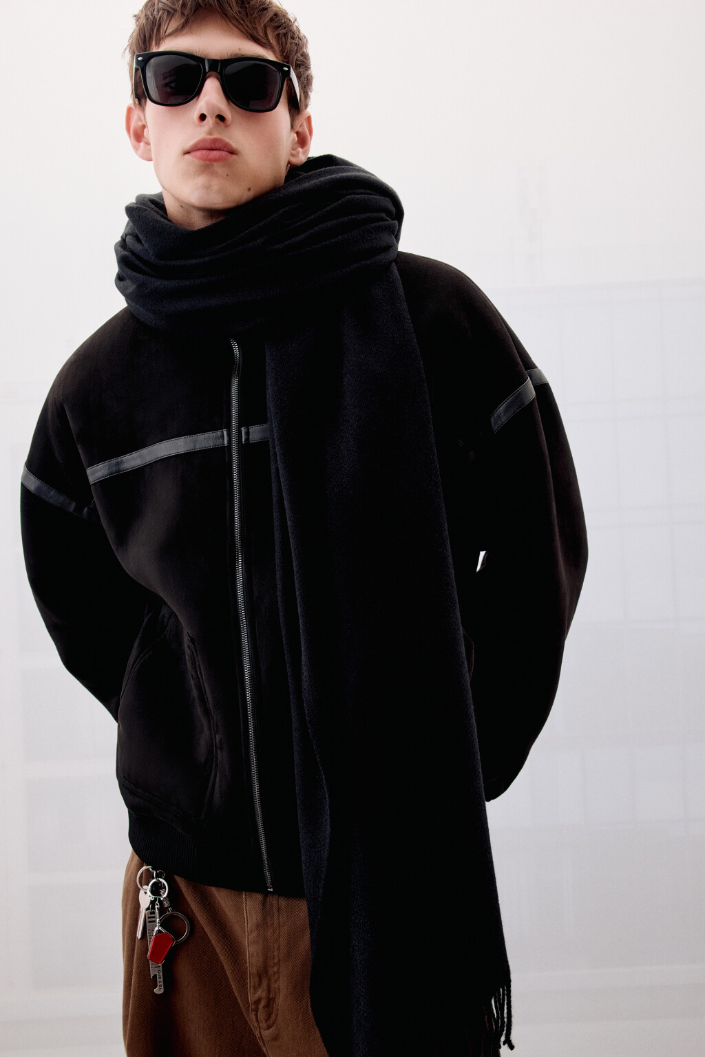 Куртка-дубленка утепленная с капюшоном - цвет черный - 1