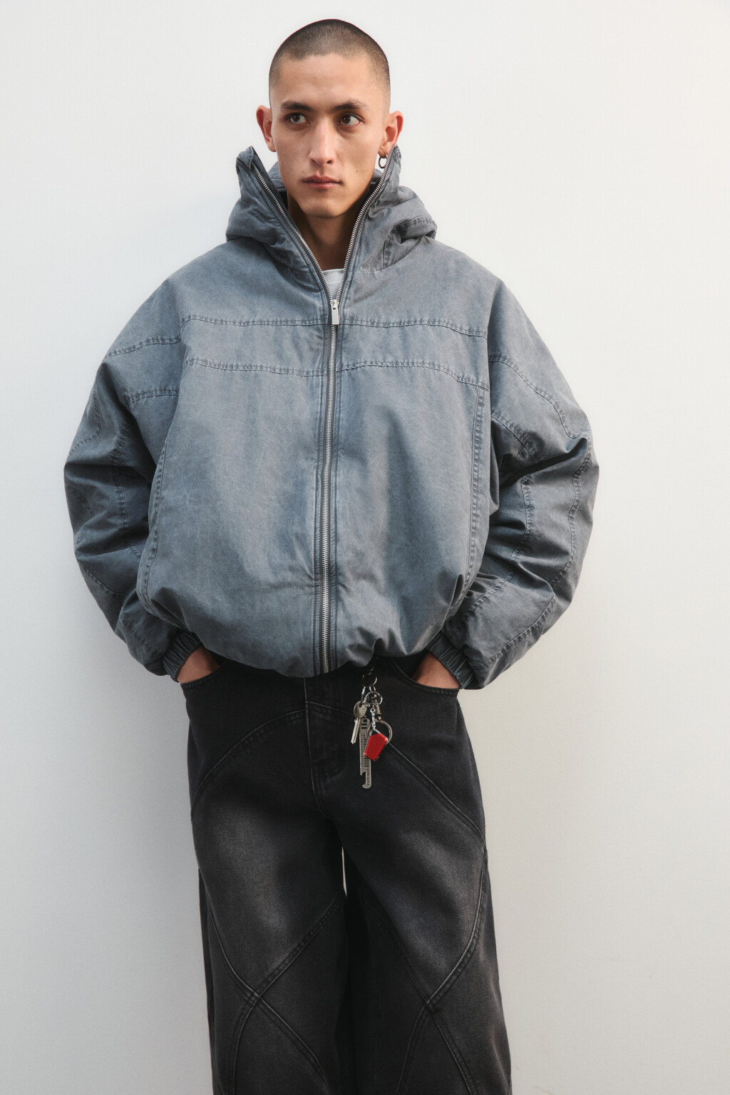 Куртка с капюшоном-балаклавой - цвет серый - 1