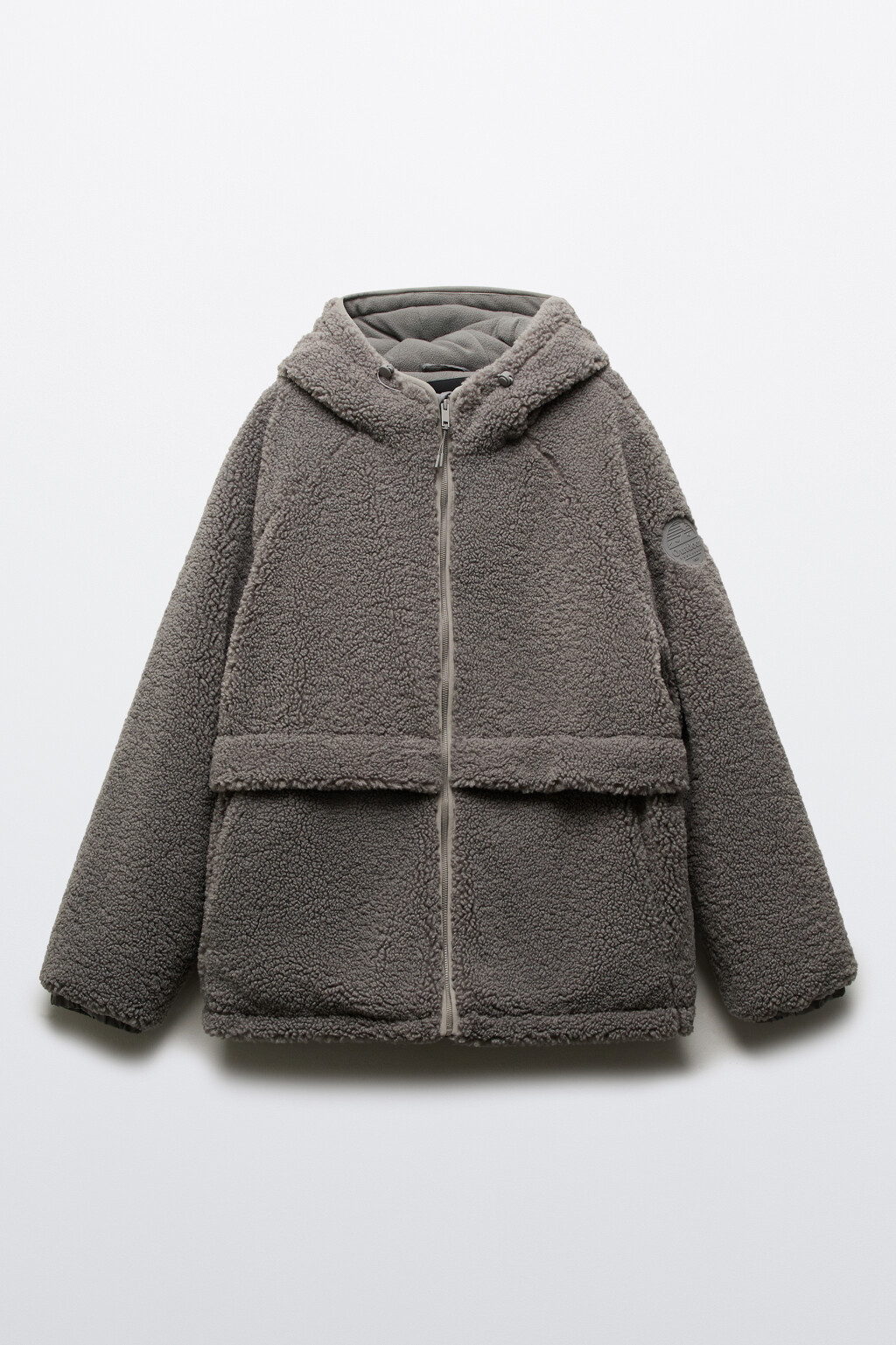 Куртка плюшевая с капюшоном - цвет серый - 4