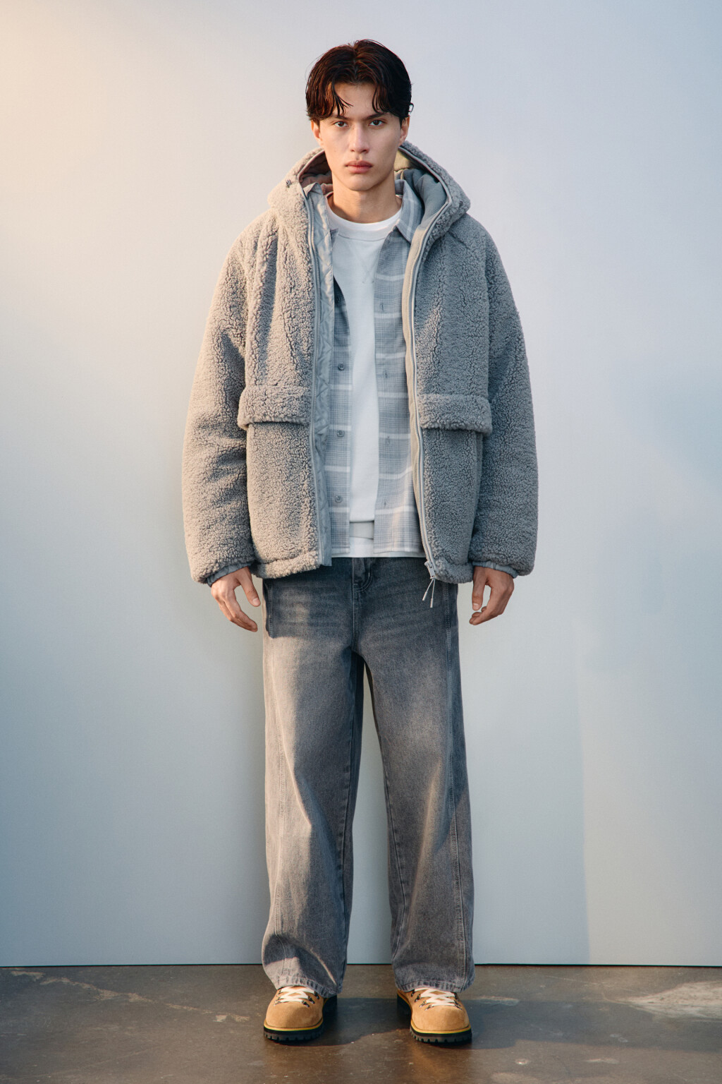 Куртка плюшевая с капюшоном - цвет серый - 5