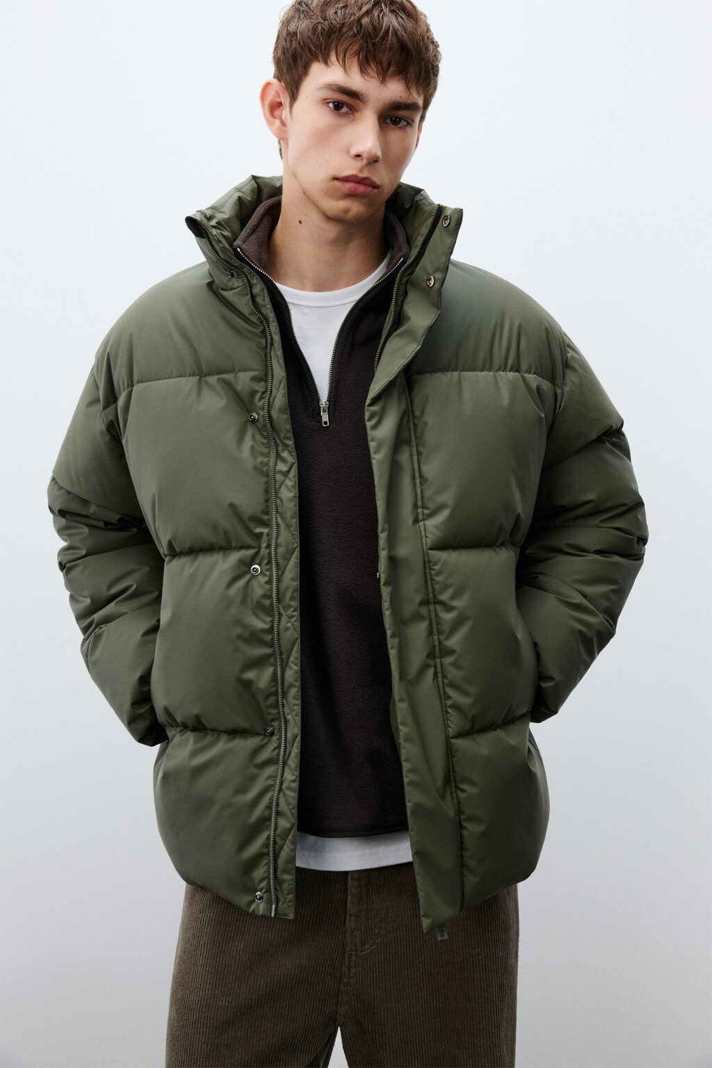 Куртка стеганая с воротником-стойкой - цвет зеленый - 1