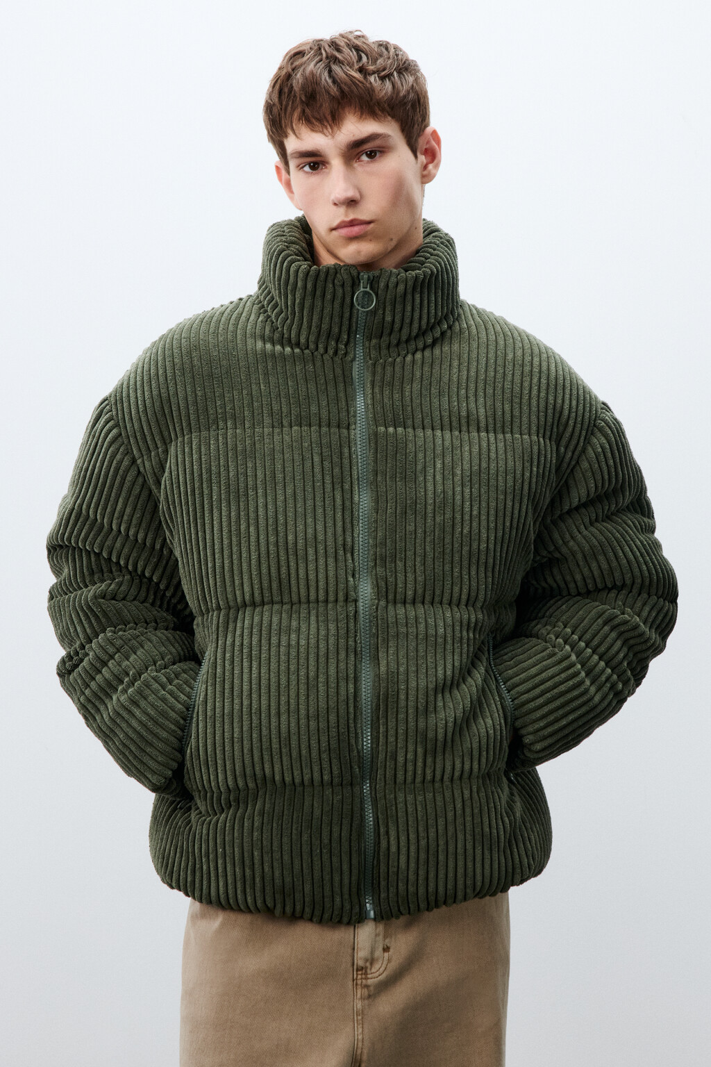 Куртка стеганая вельветовая - цвет зеленый - 2