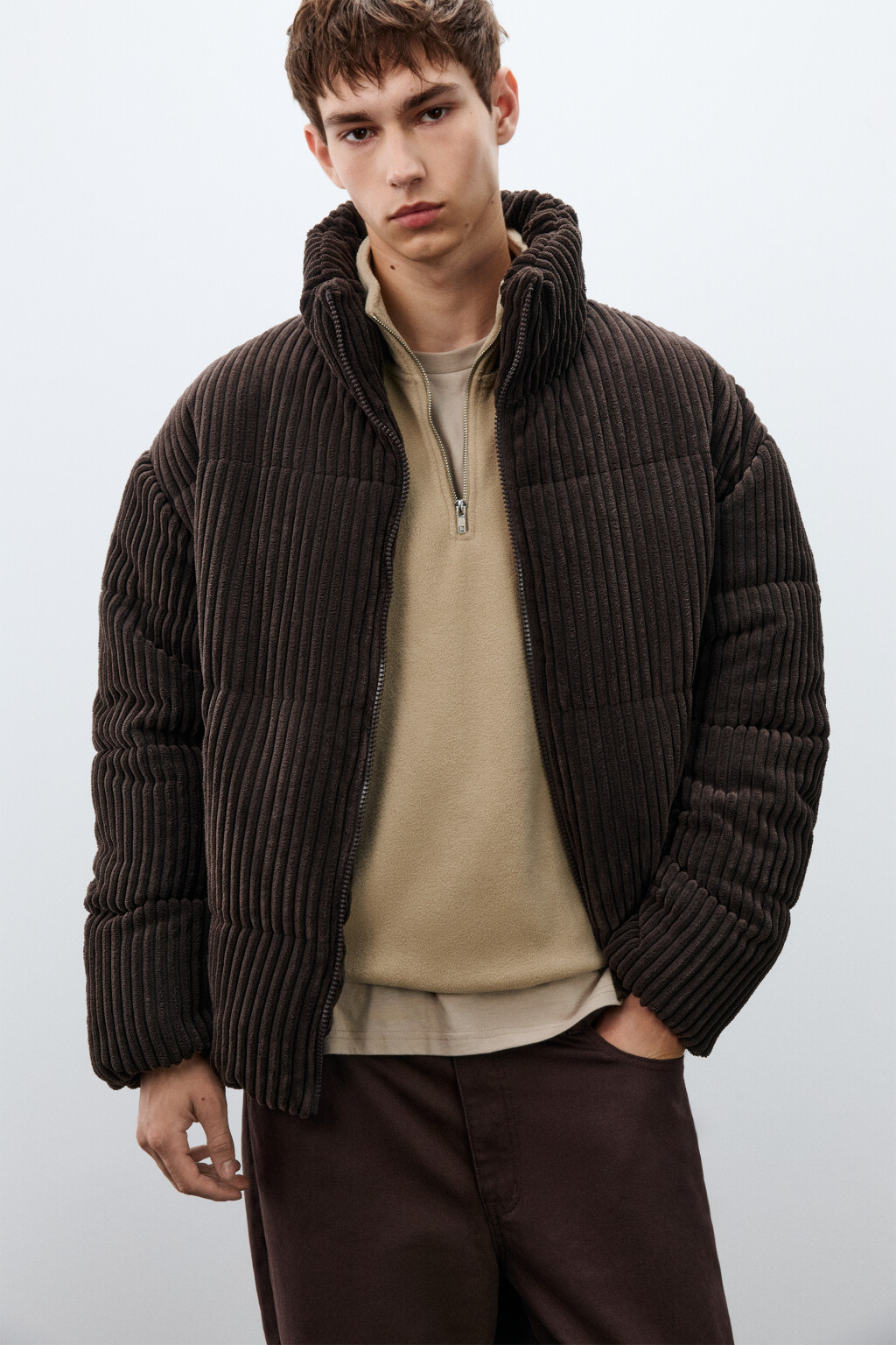 Куртка стеганая вельветовая - цвет коричневый - 2