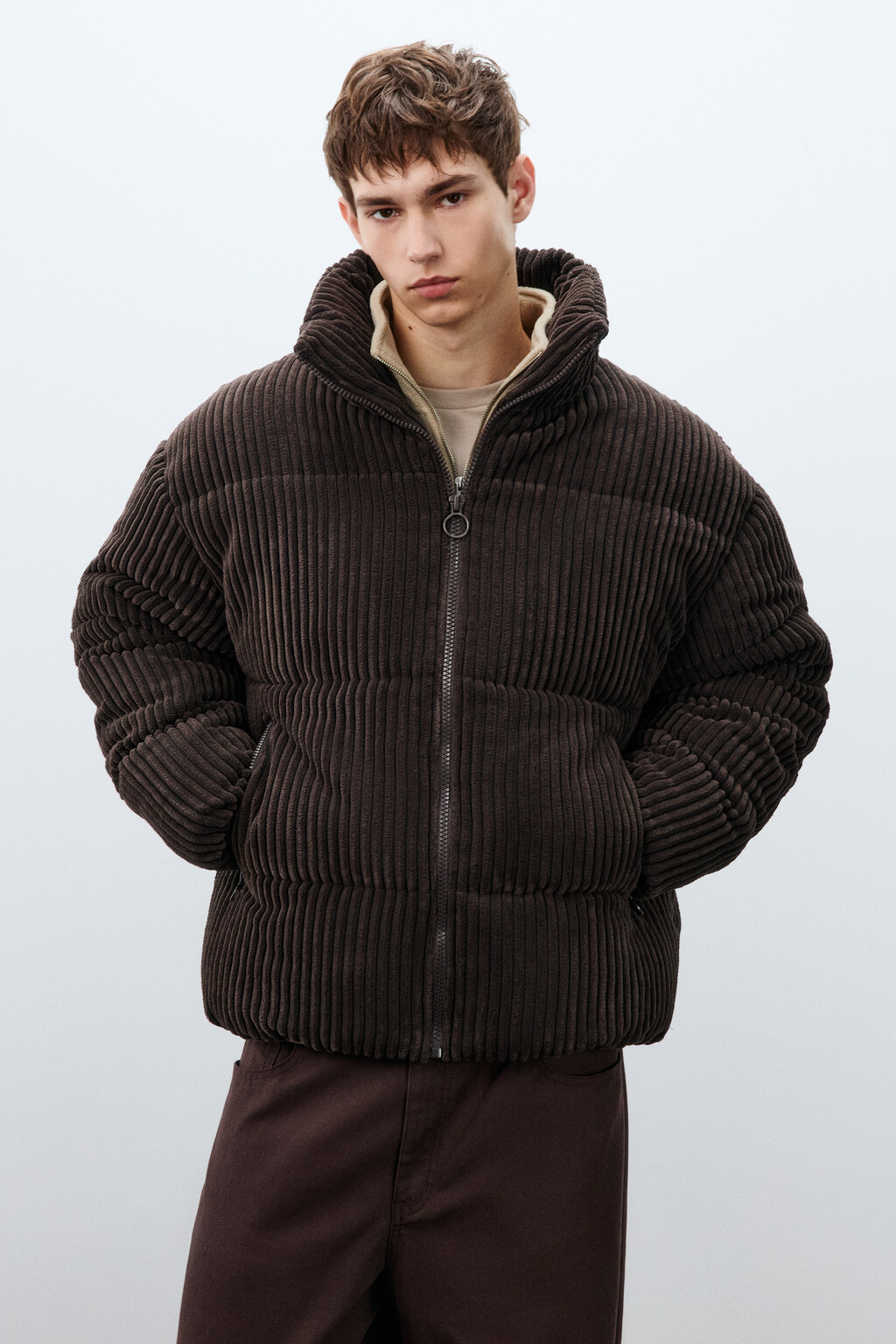 Куртка стеганая вельветовая - цвет коричневый - 3