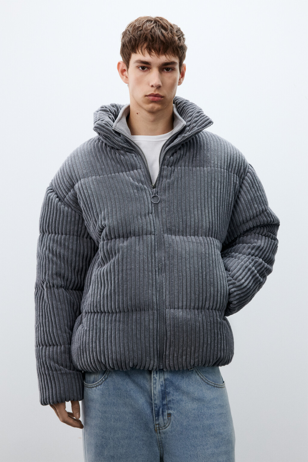 Куртка стеганая вельветовая - цвет серый - 2