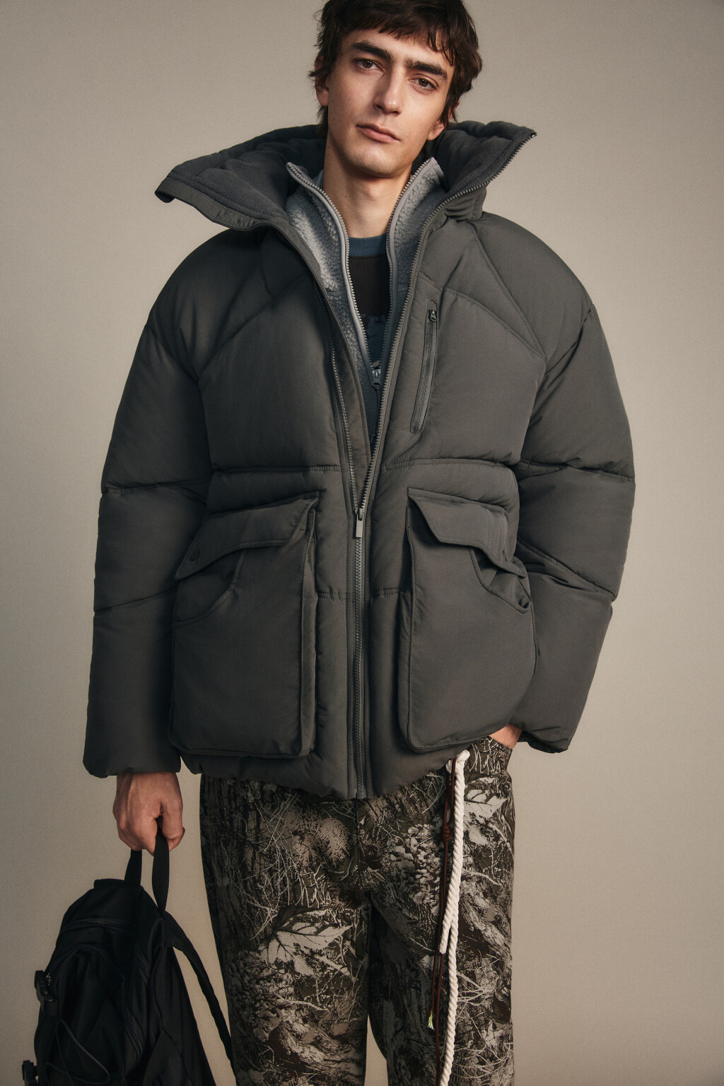 Куртка стеганая с утяжками - цвет зеленый - 1