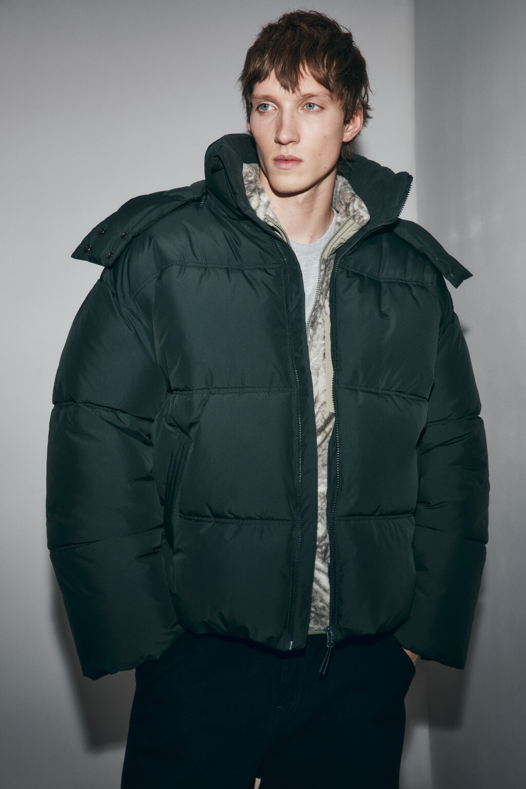 Куртка стеганая со съемным капюшоном - цвет зеленый - 1