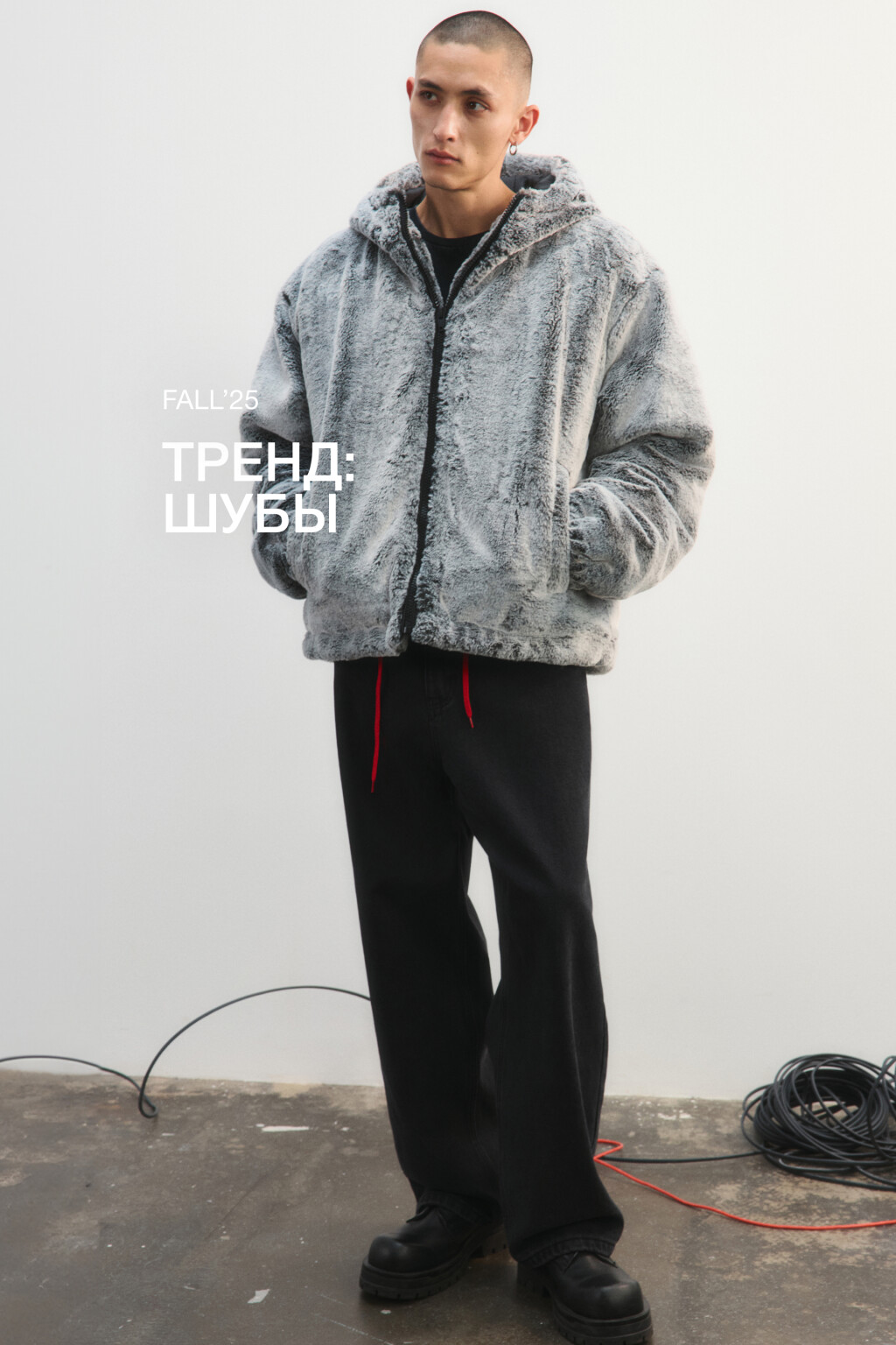 Шуба короткая с длинным ворсом - цвет коричневый - 1