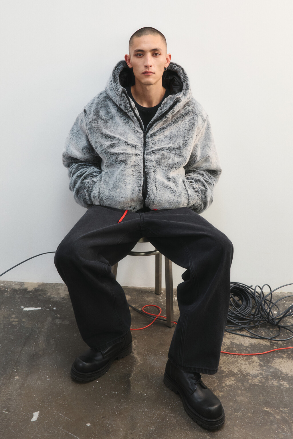 Шуба короткая с длинным ворсом - цвет коричневый - 2