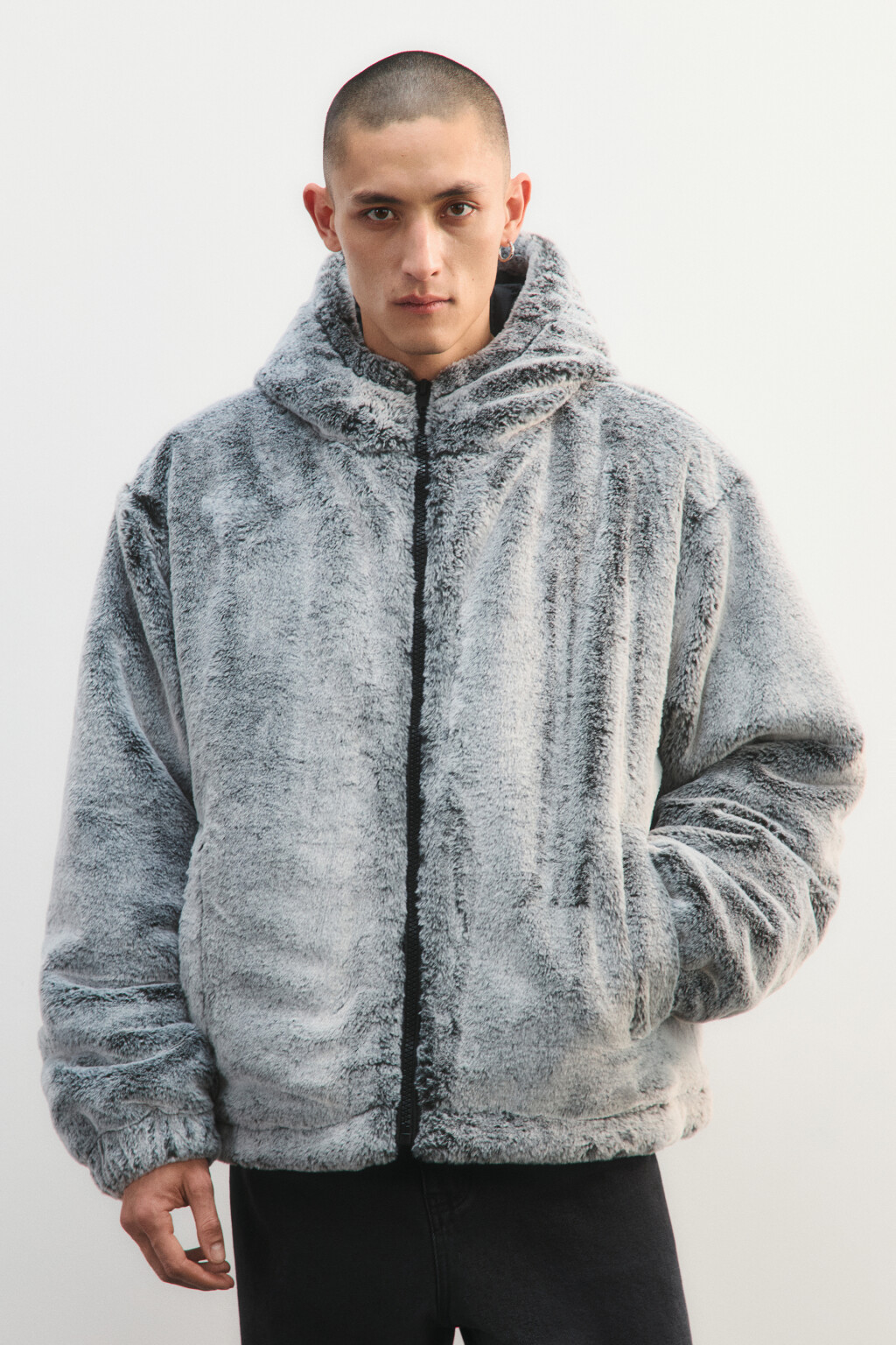 Шуба короткая с длинным ворсом - цвет коричневый - 3