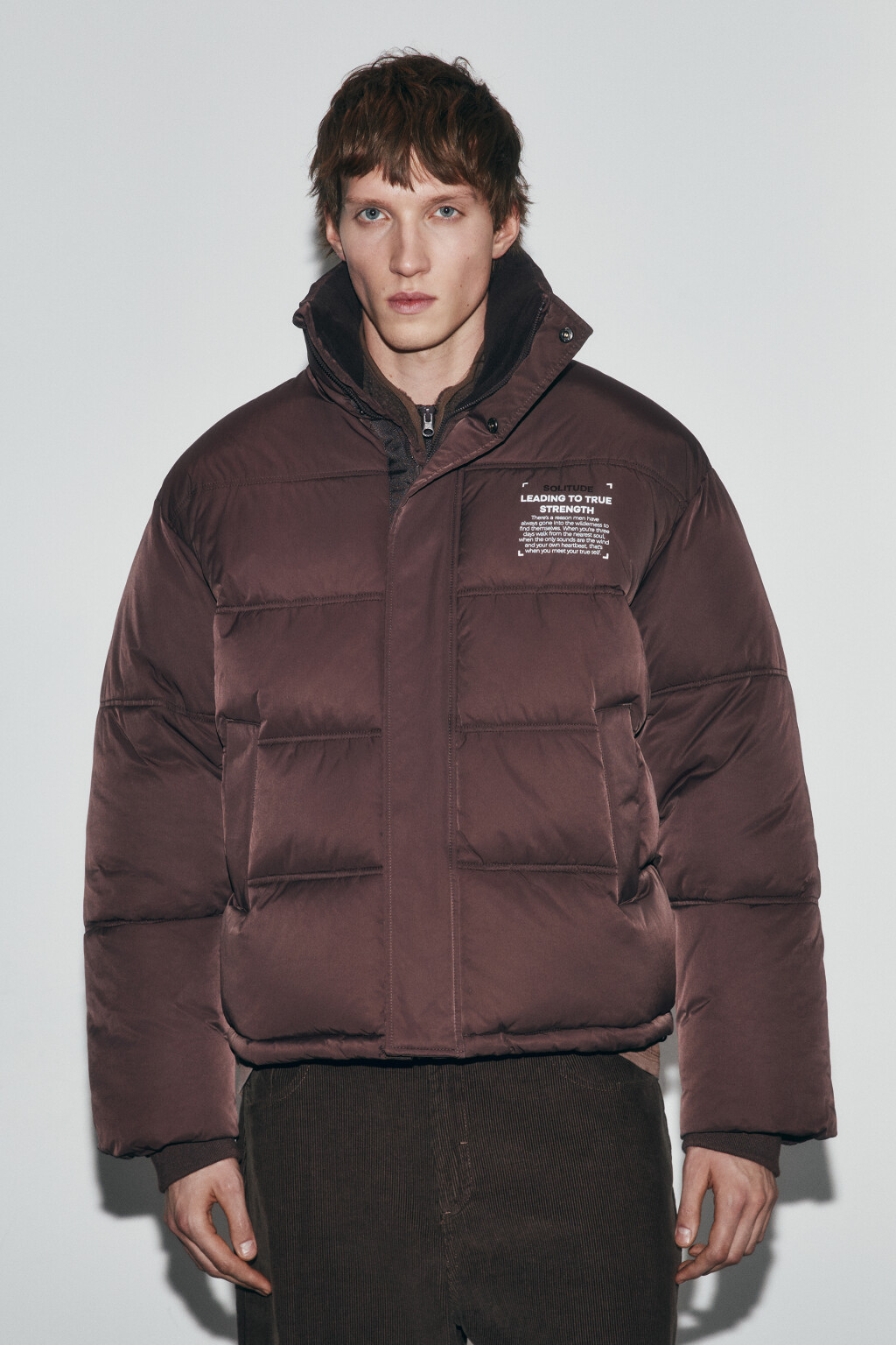Куртка стеганая с принтом-надписью - цвет коричневый - 3