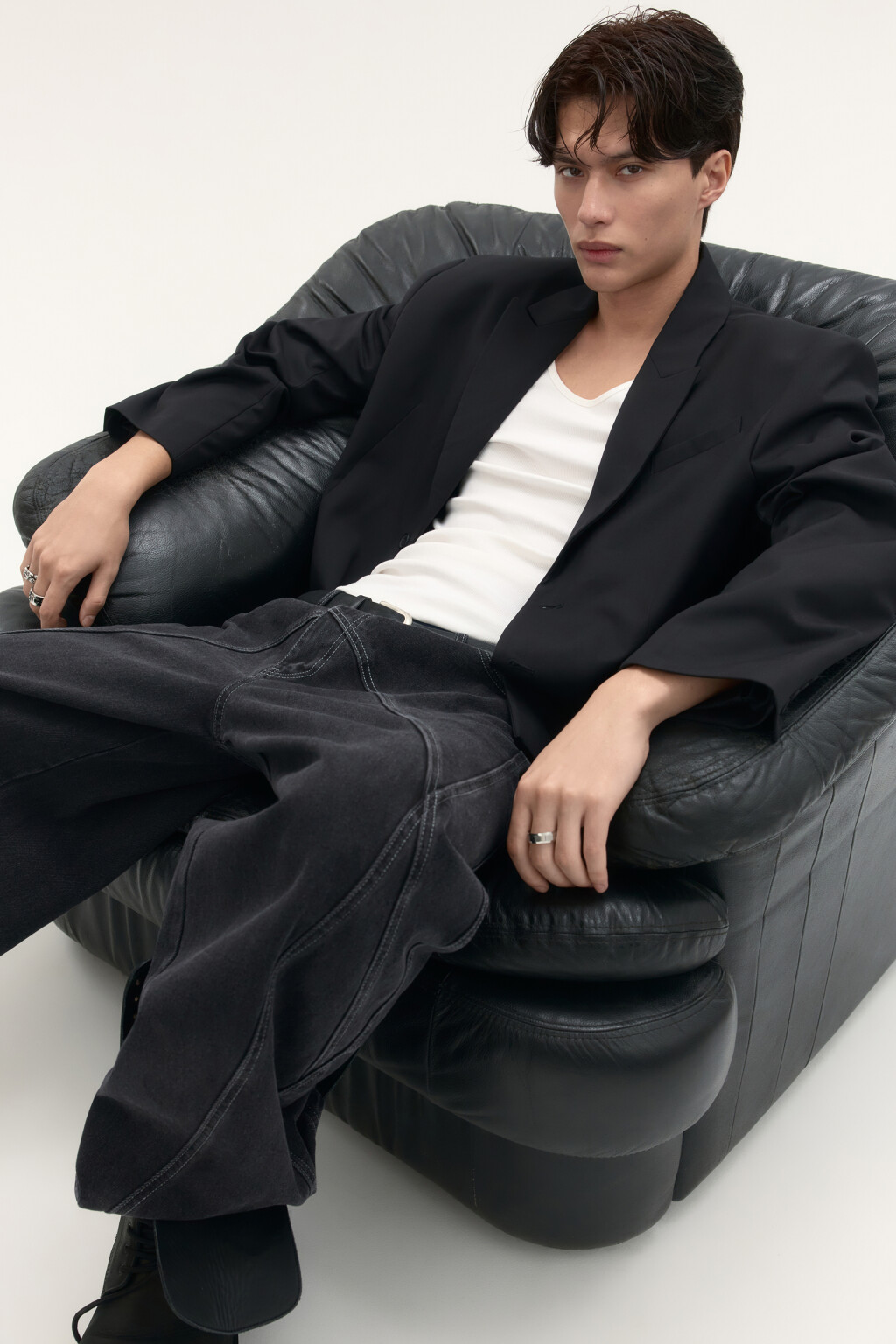 Пиджак классический прямого кроя - цвет черный - 1