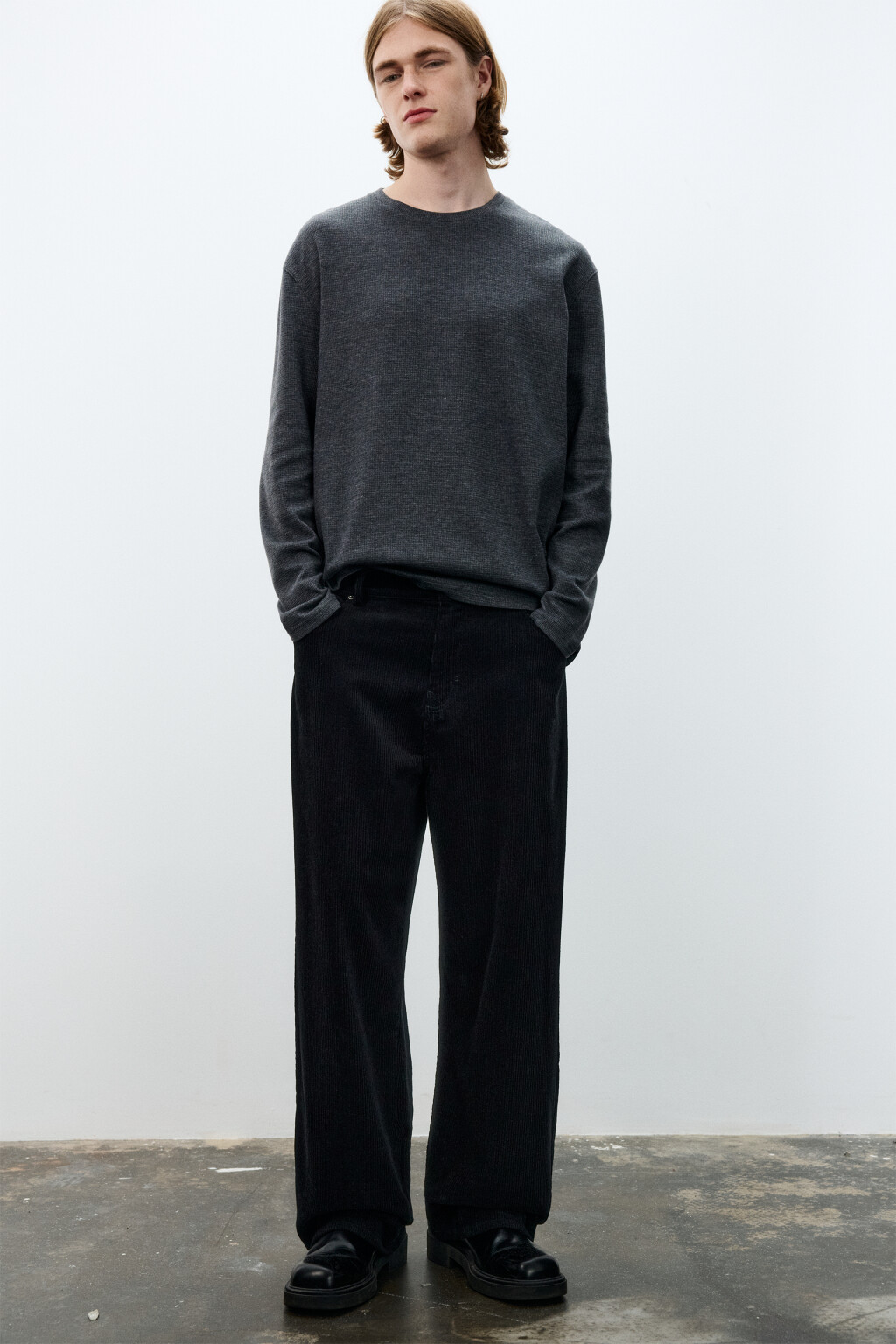 Брюки широкие из вельвета - цвет черный - 1