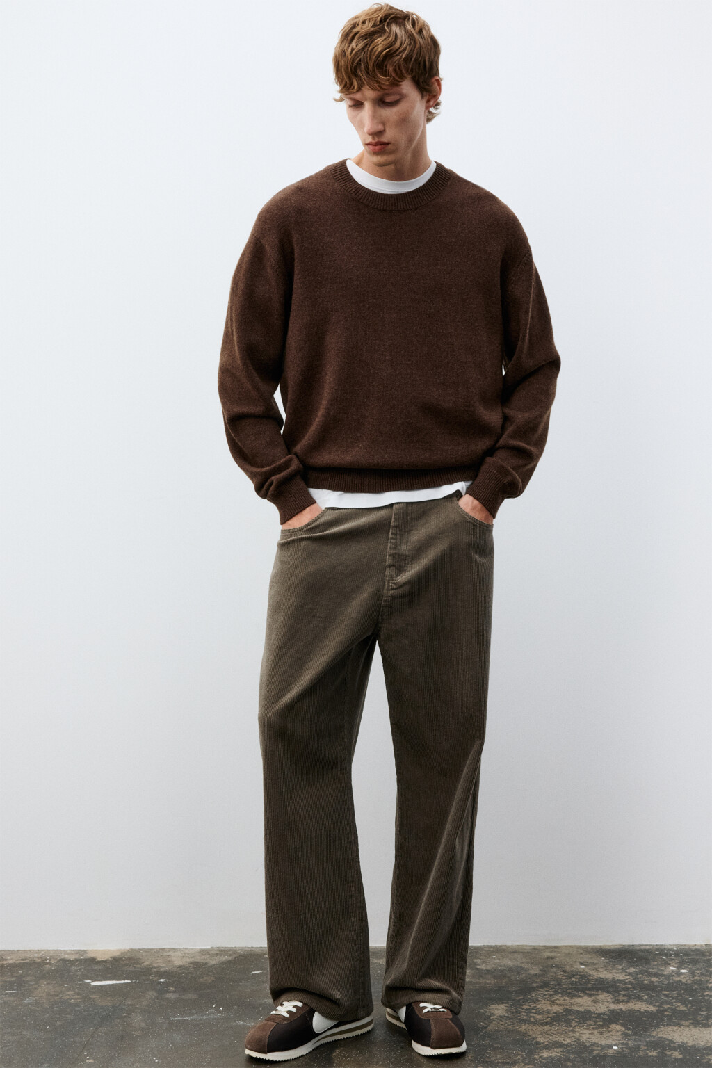 Брюки широкие из вельвета - цвет коричневый - 1