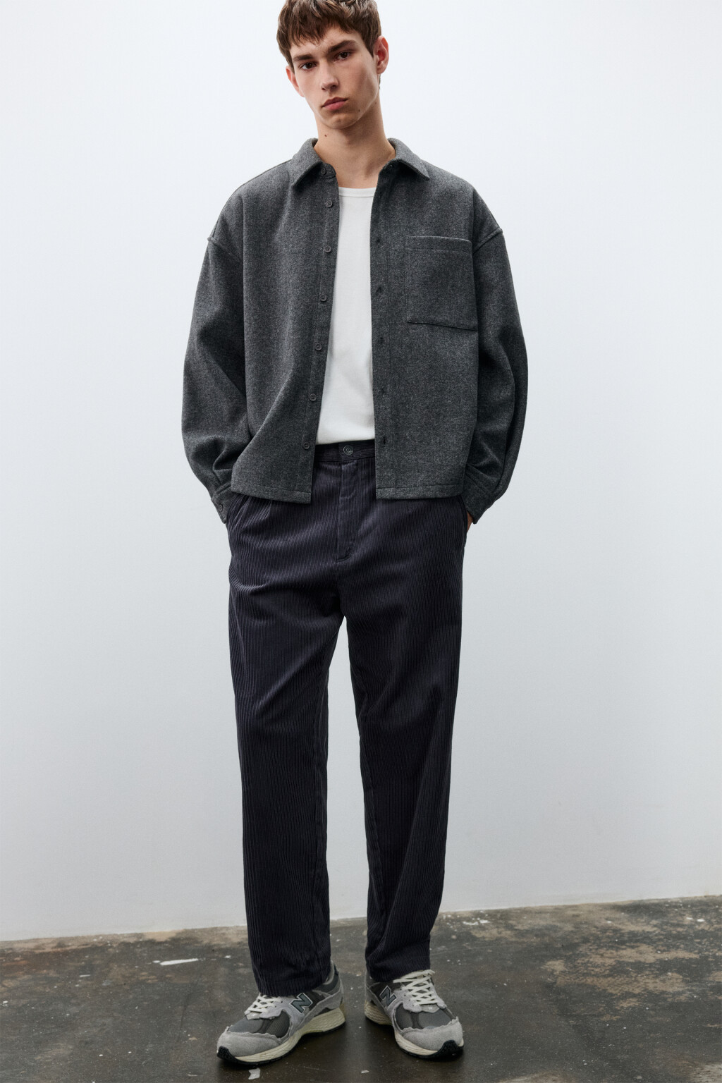 Брюки широкие из вельвета - цвет серый - 1