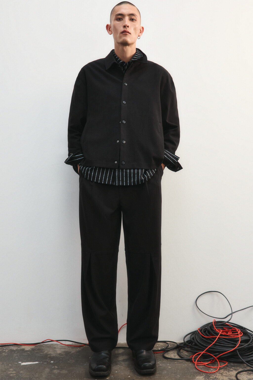 Брюки baggy fit широкие со складками - цвет черный - 1