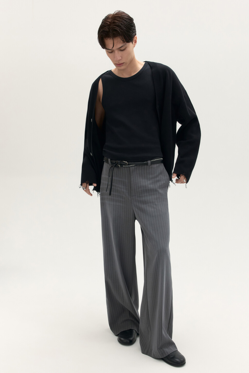 Брюки в полоску со стрелками - цвет серый - 1