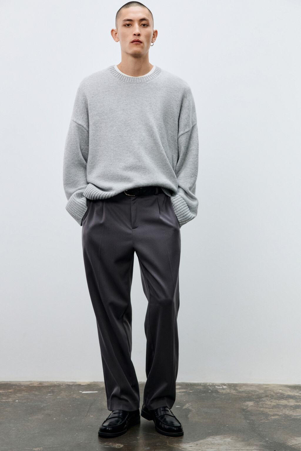 Брюки костюмные с утеплением - цвет серый - 1