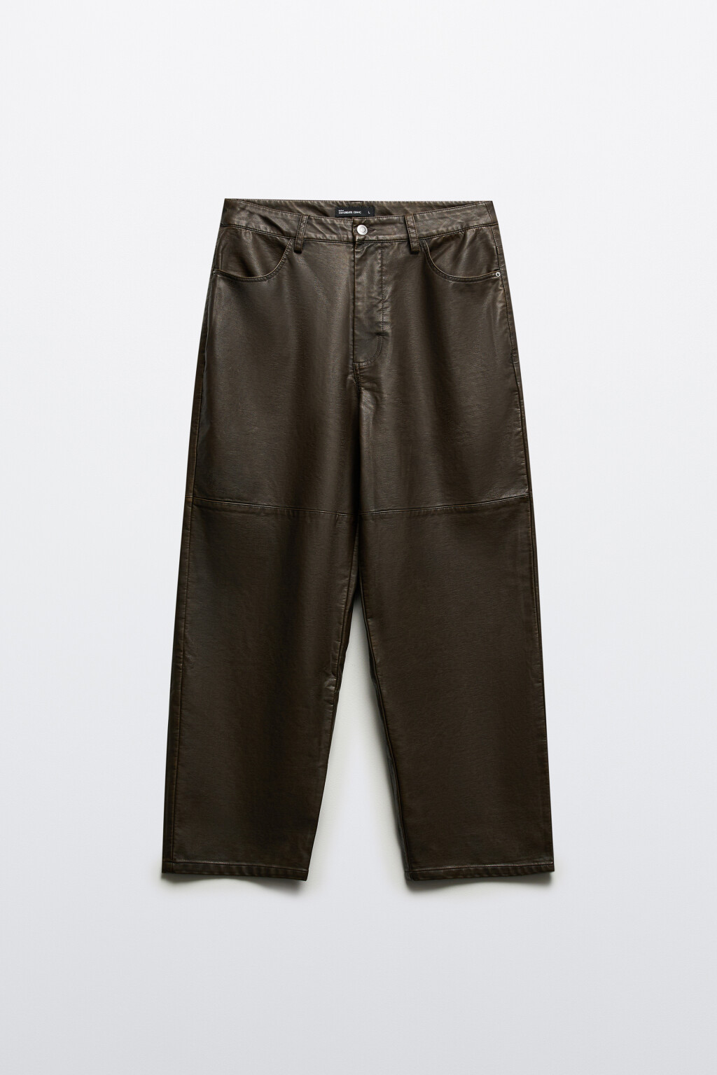 Брюки широкие с кожаной фактурой - цвет коричневый - 8