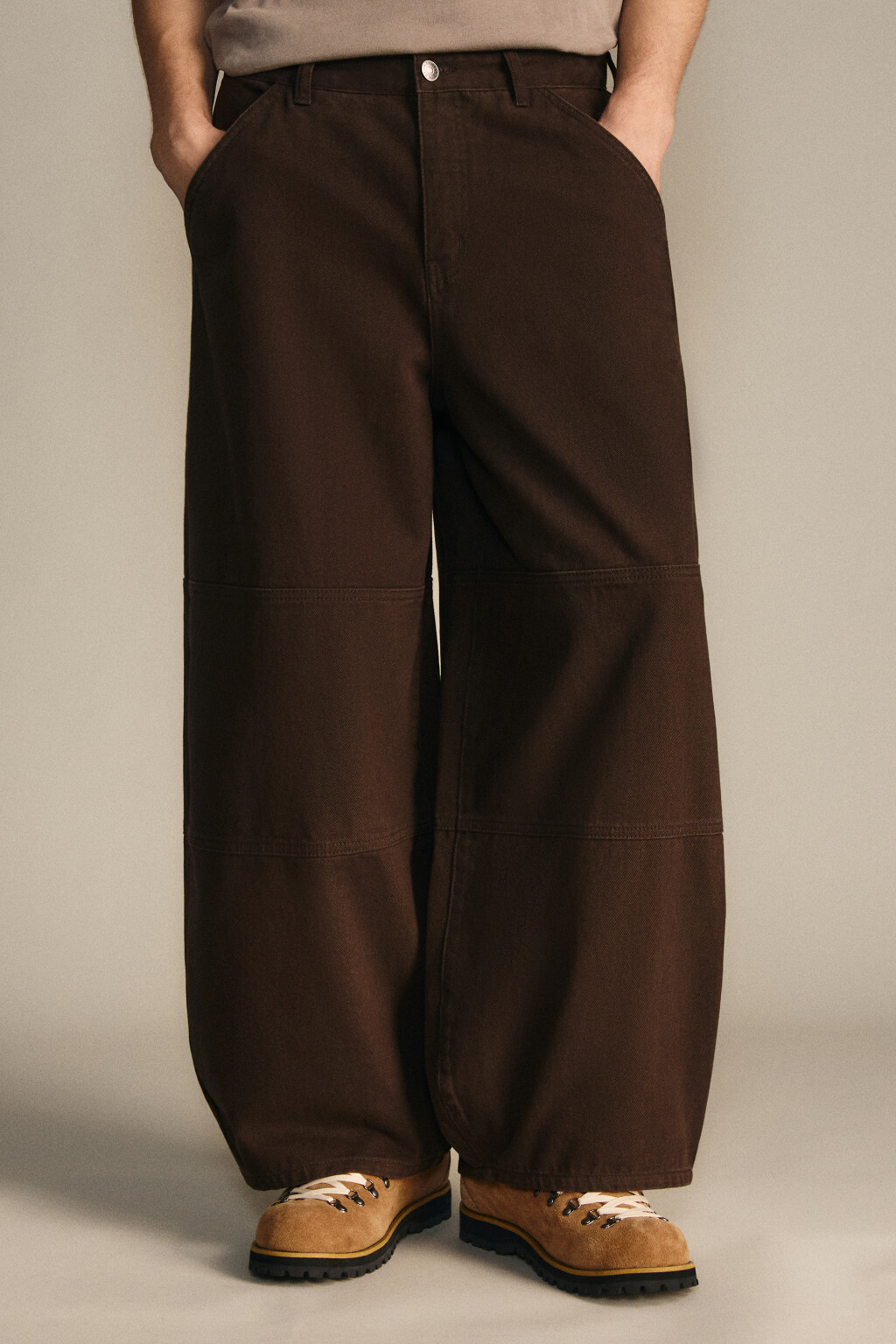 Брюки широкие с декоративными швами - цвет коричневый - 3