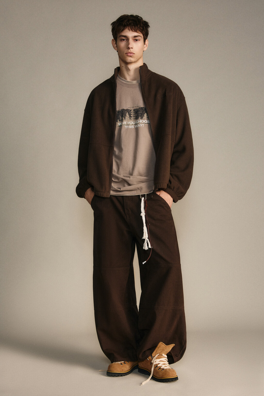 Брюки широкие с декоративными швами - цвет коричневый - 5