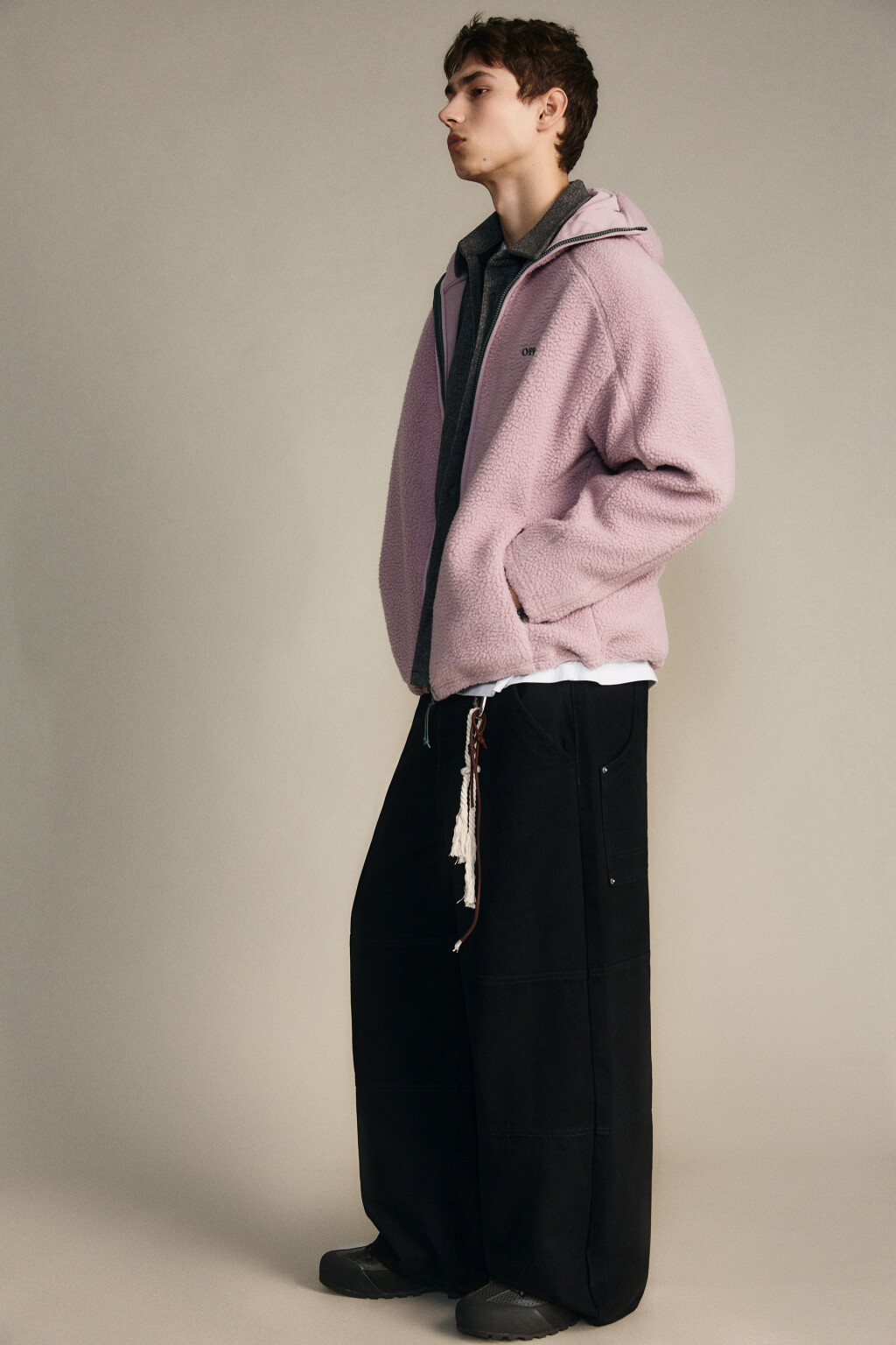 Брюки широкие с декоративными швами - цвет черный - 2