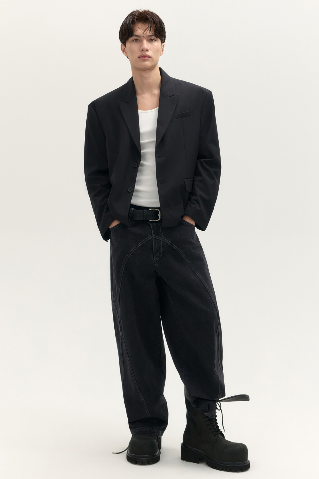 Джинсы barrel fit с декоративными швами - цвет черный - 1