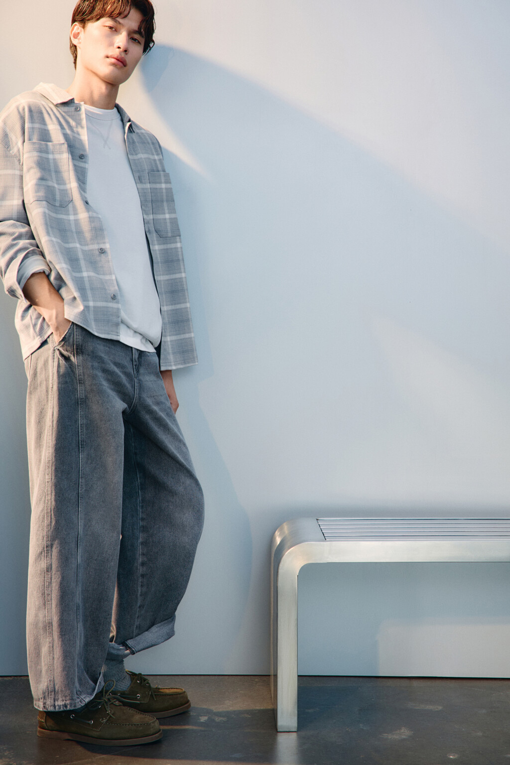 Джинсы широкие с декоративными швами - цвет серый - 1