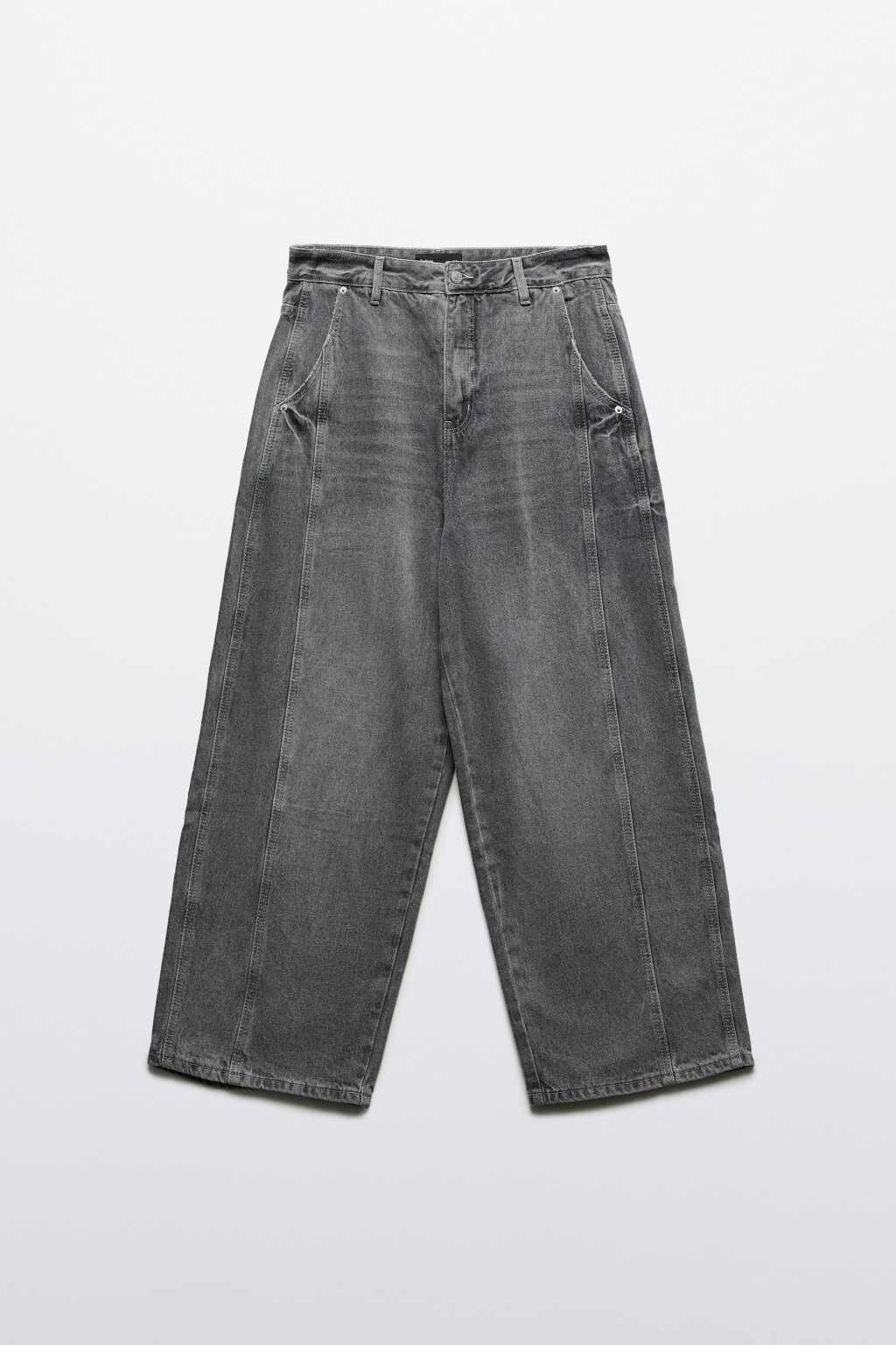 Джинсы широкие с декоративными швами - цвет серый - 7