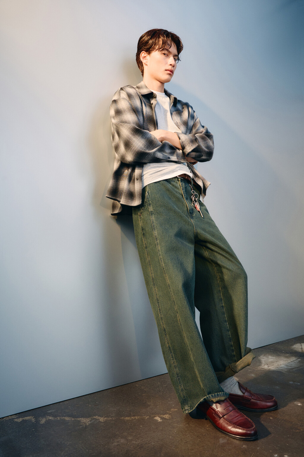 Джинсы широкие с декоративными швами - цвет коричневый - 1