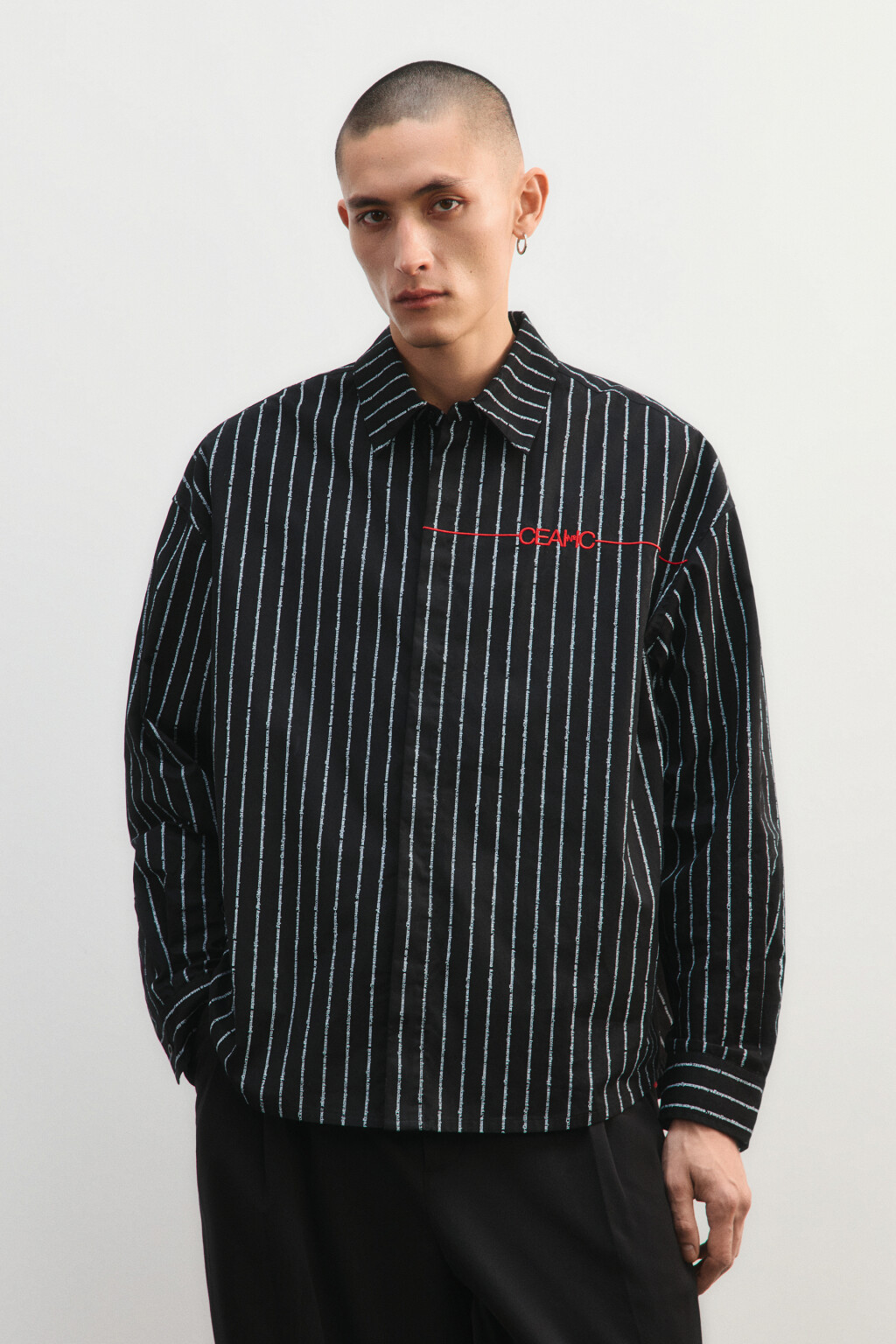 Рубашка хлопковая в полоску - цвет черный - 2