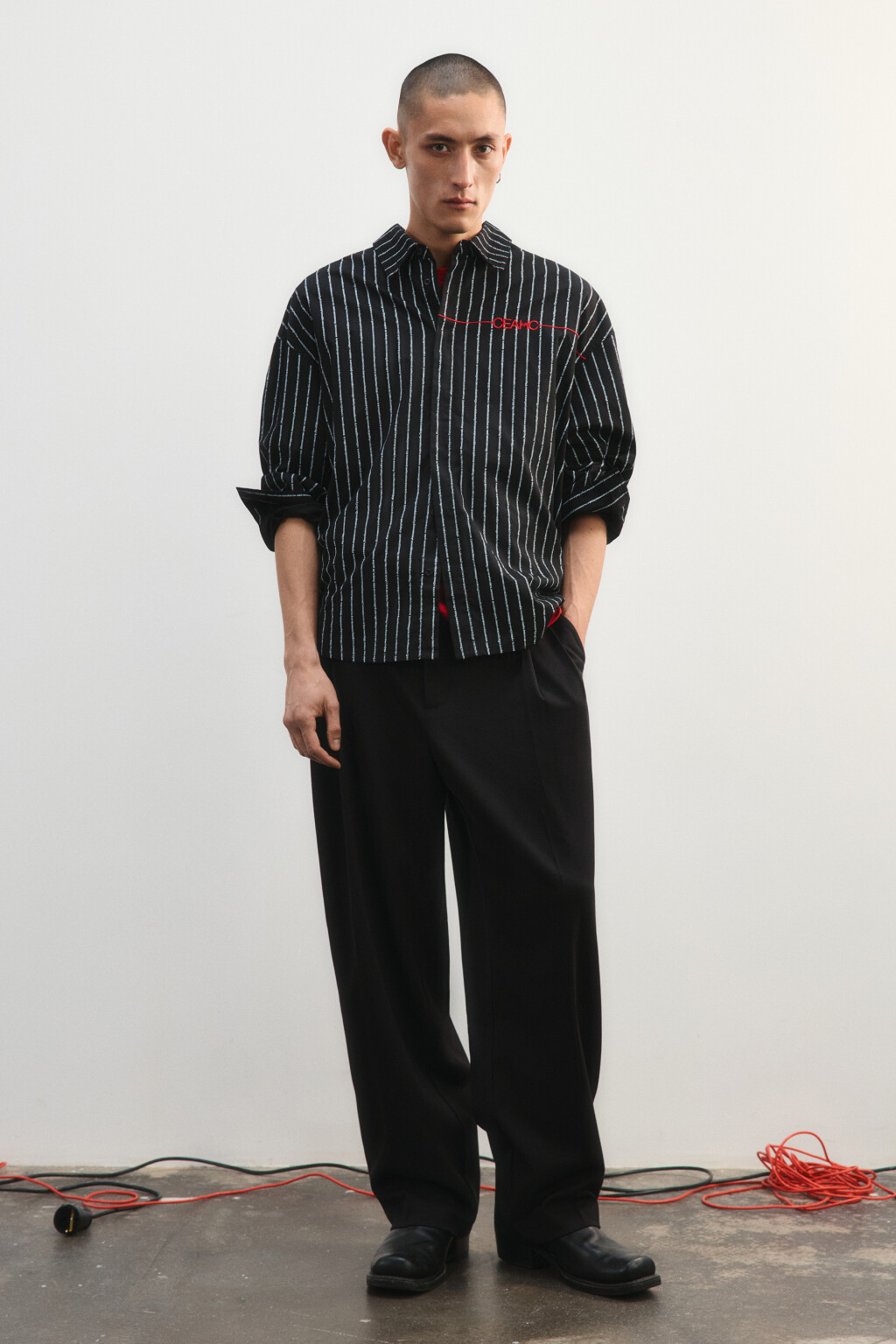 Рубашка хлопковая в полоску - цвет черный - 4