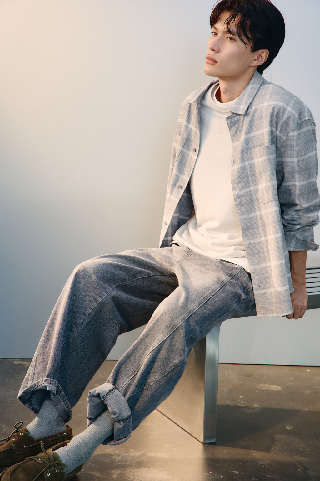 Рубашка-овершот в клетку - цвет серый - 1