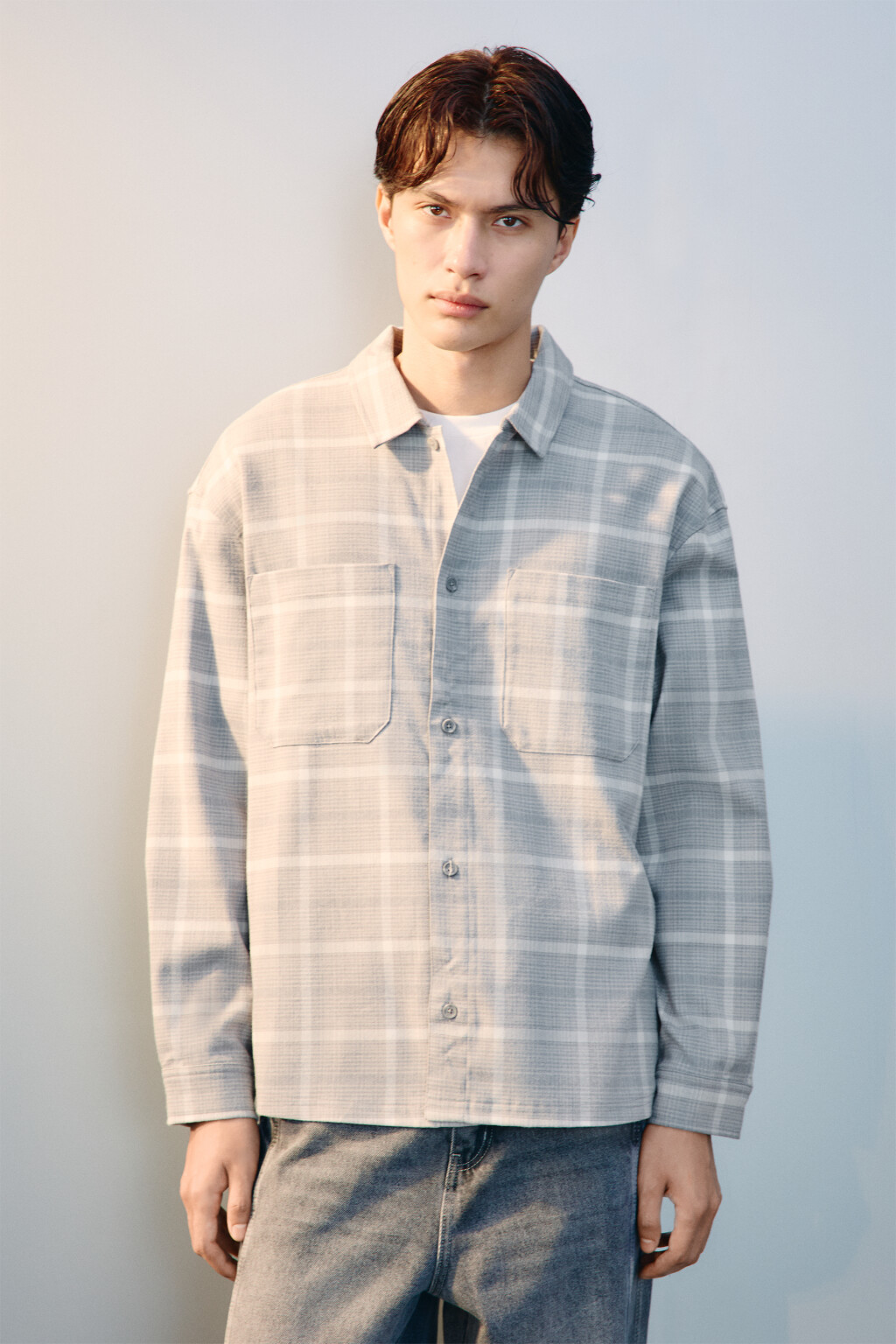 Рубашка-овершот в клетку - цвет серый - 2
