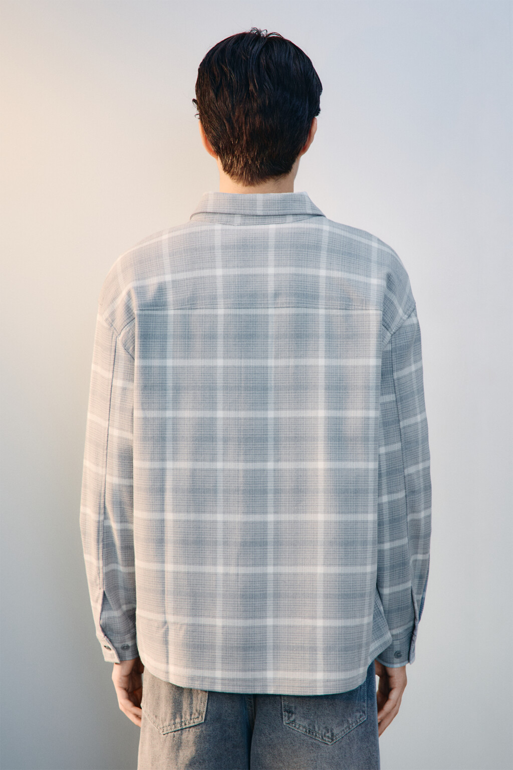 Рубашка-овершот в клетку - цвет серый - 3