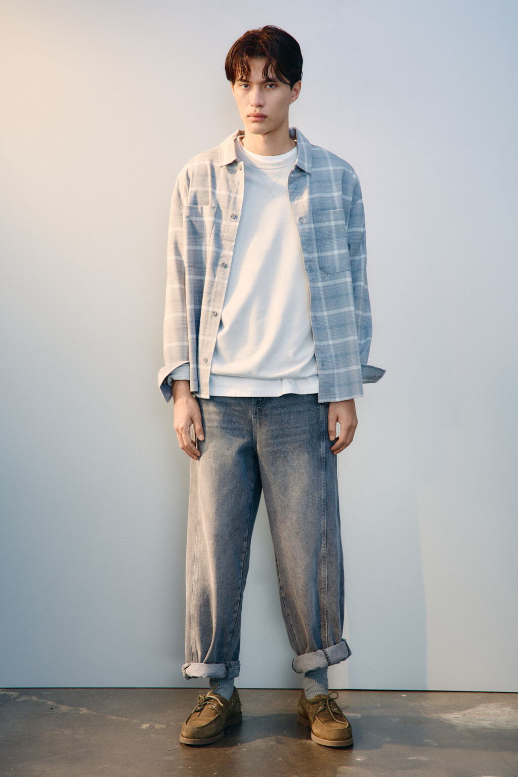 Рубашка-овершот в клетку - цвет серый - 4