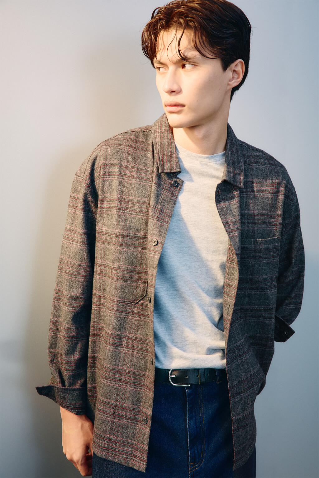 Рубашка-овершот в клетку - цвет серый - 1