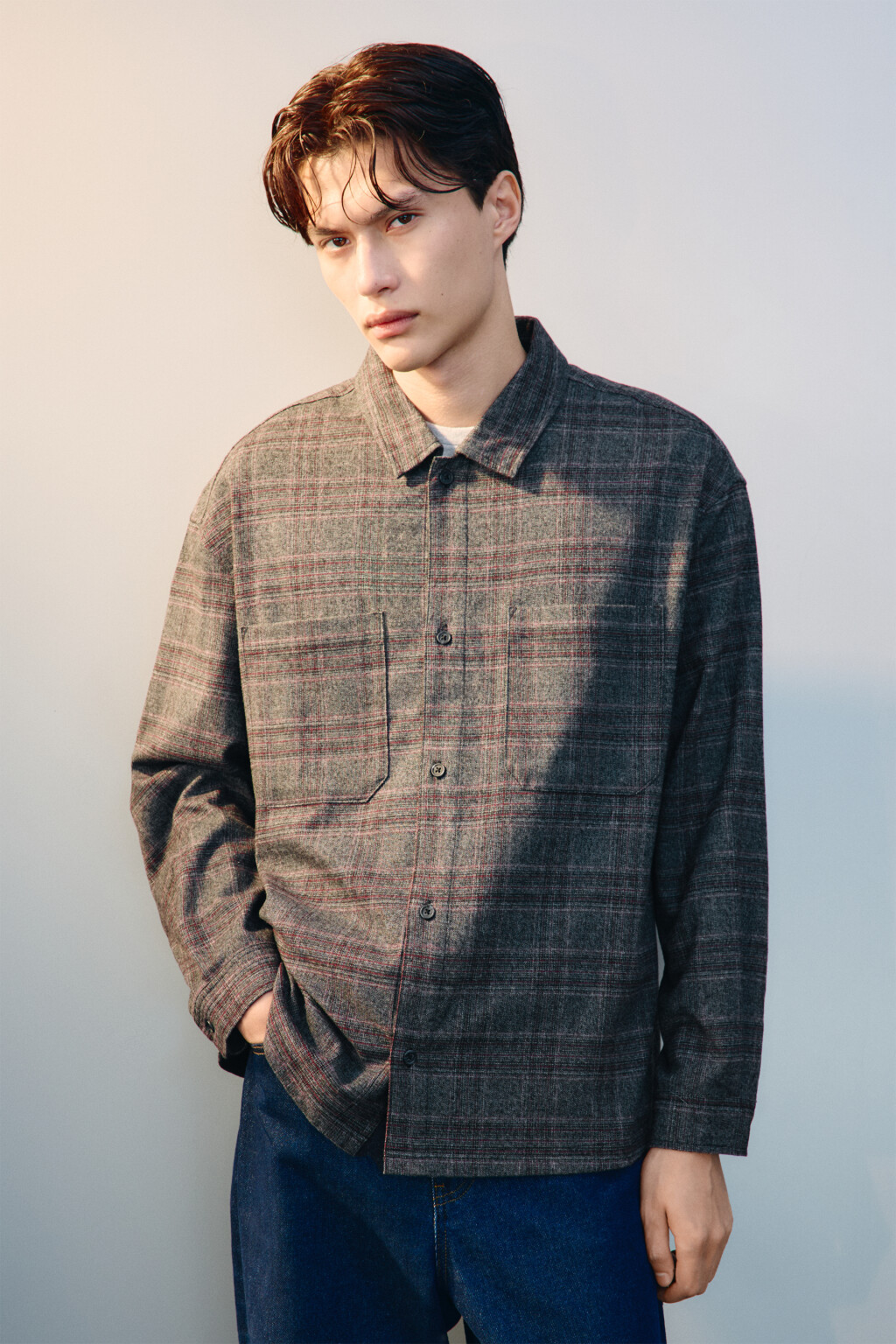 Рубашка-овершот в клетку - цвет серый - 2