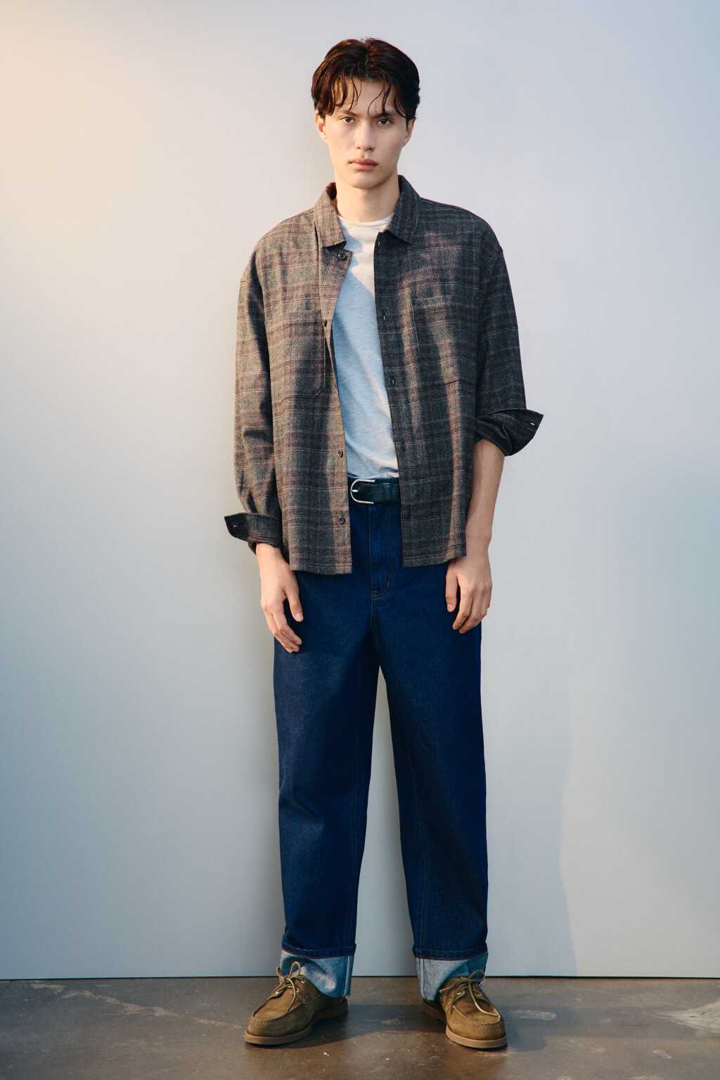 Рубашка-овершот в клетку - цвет серый - 4