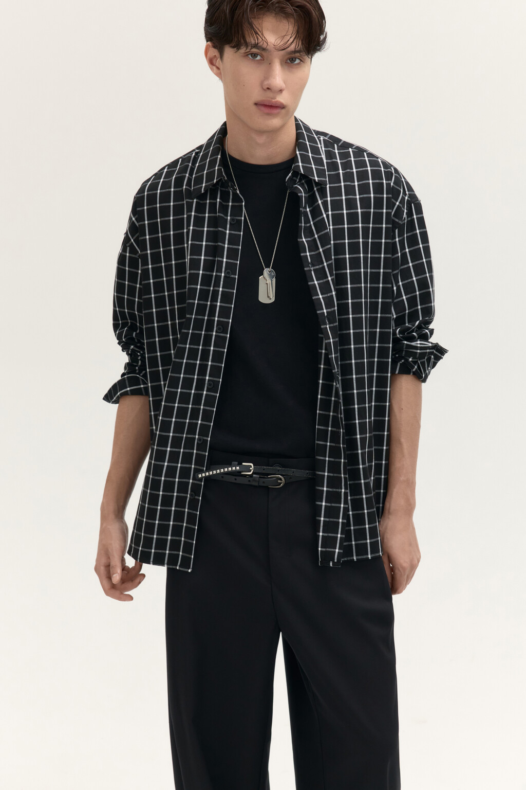 Рубашка хлопковая в клетку - цвет черный - 1