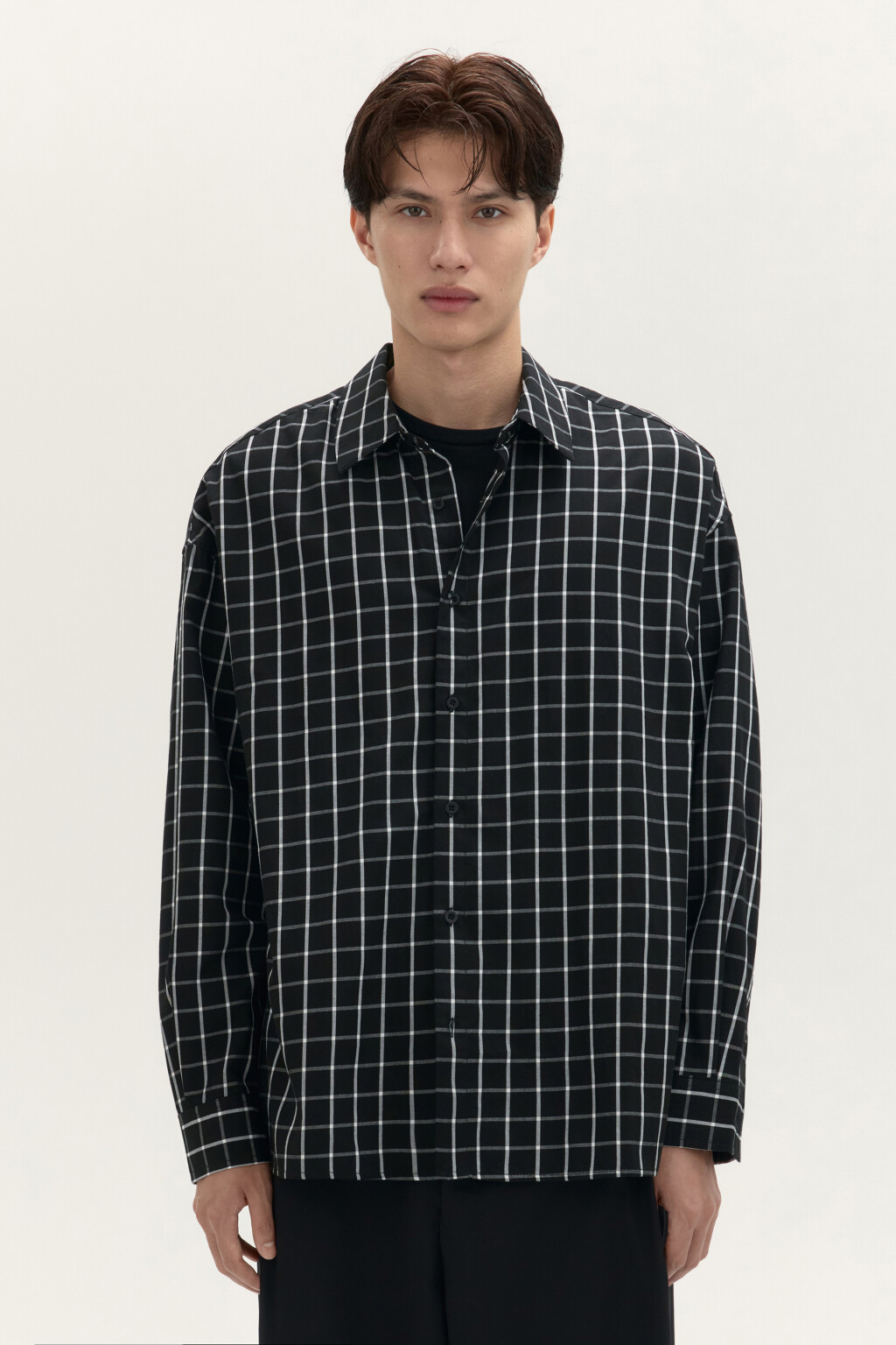 Рубашка хлопковая в клетку - цвет черный - 2