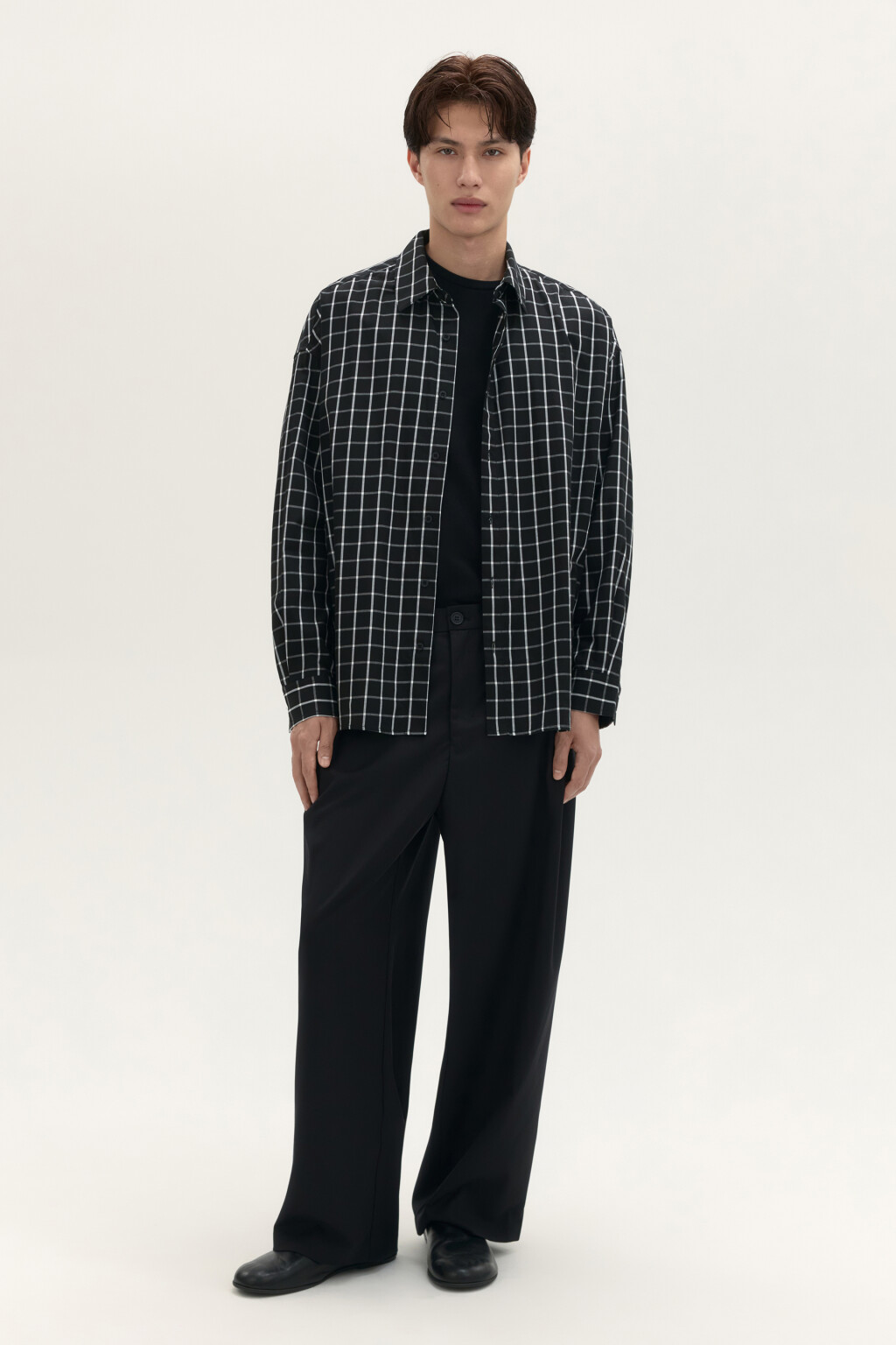 Рубашка хлопковая в клетку - цвет черный - 4