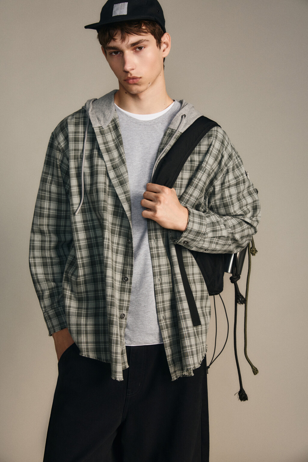 Рубашка в клетку с капюшоном - цвет зеленый - 1