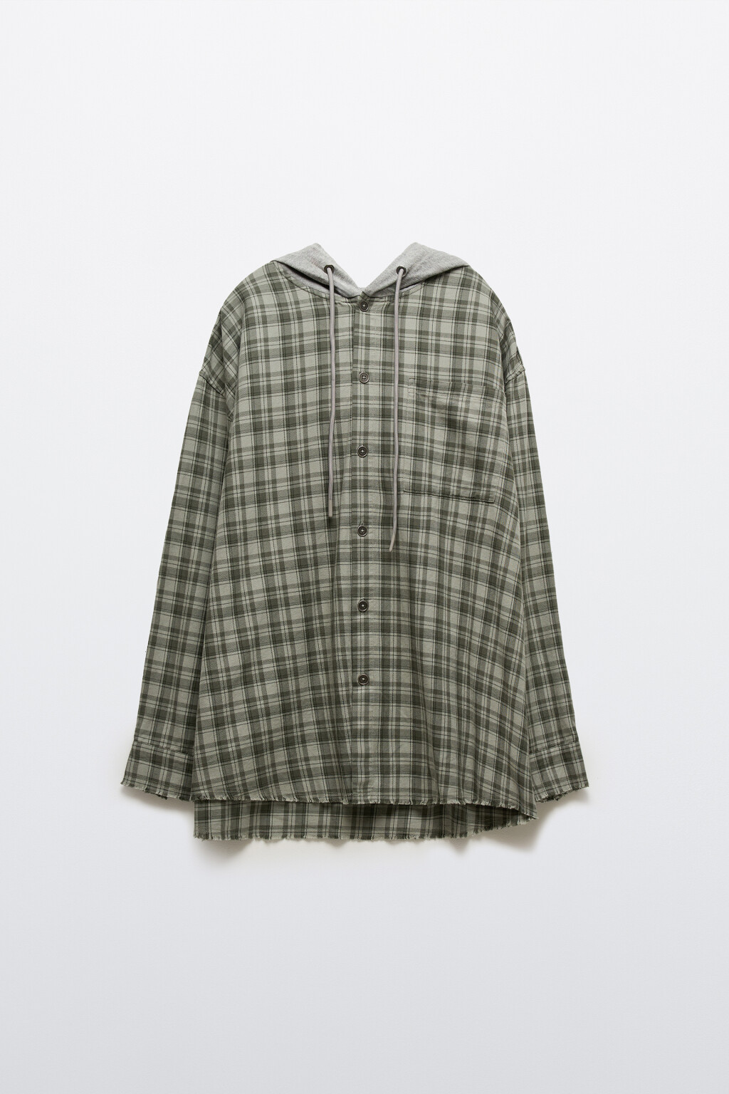 Рубашка в клетку с капюшоном - цвет зеленый - 8