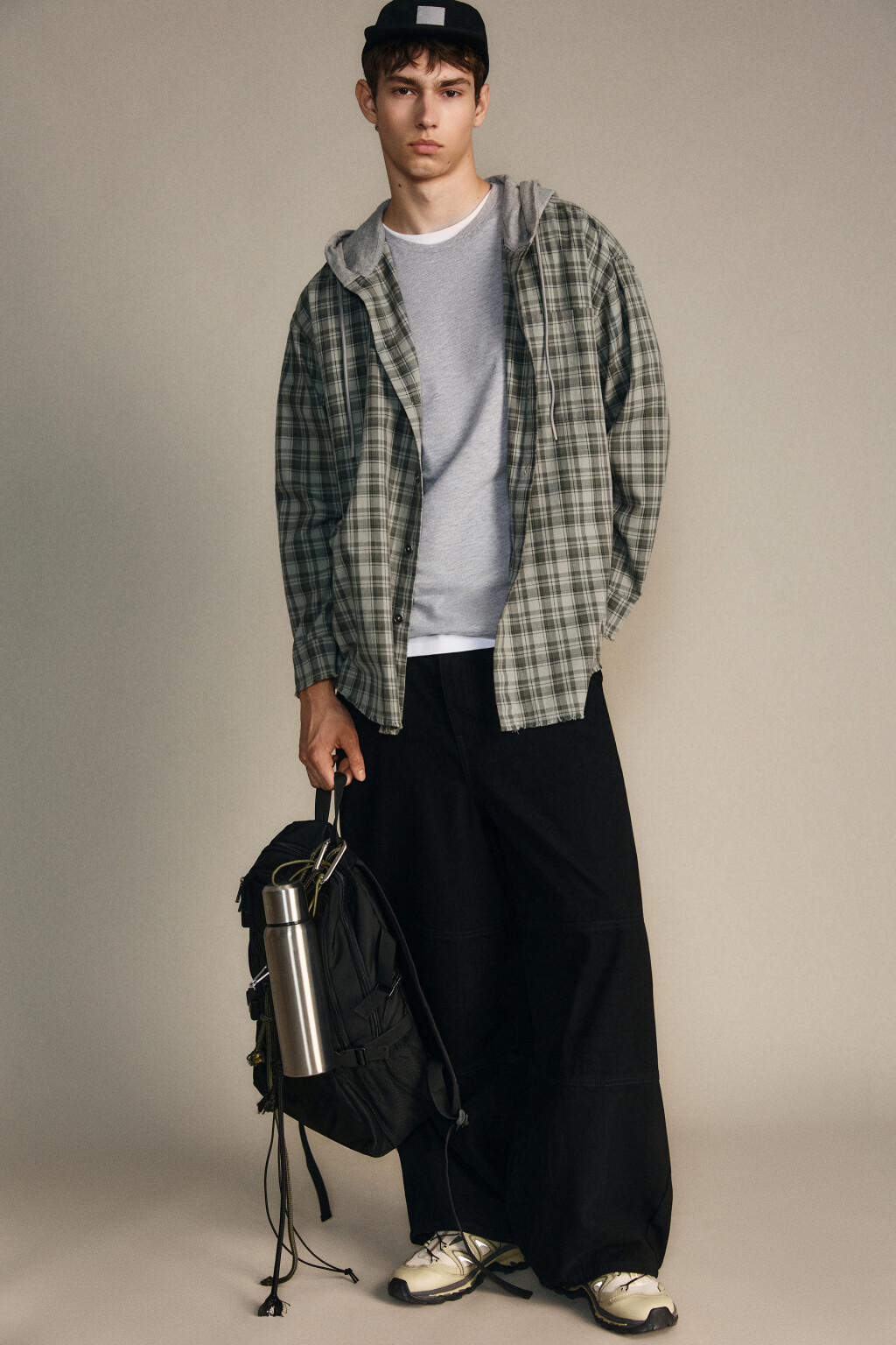 Рубашка в клетку с капюшоном - цвет зеленый - 2