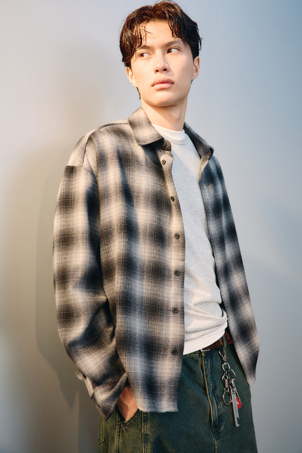 Рубашка теплая в клетку - цвет черный - 2