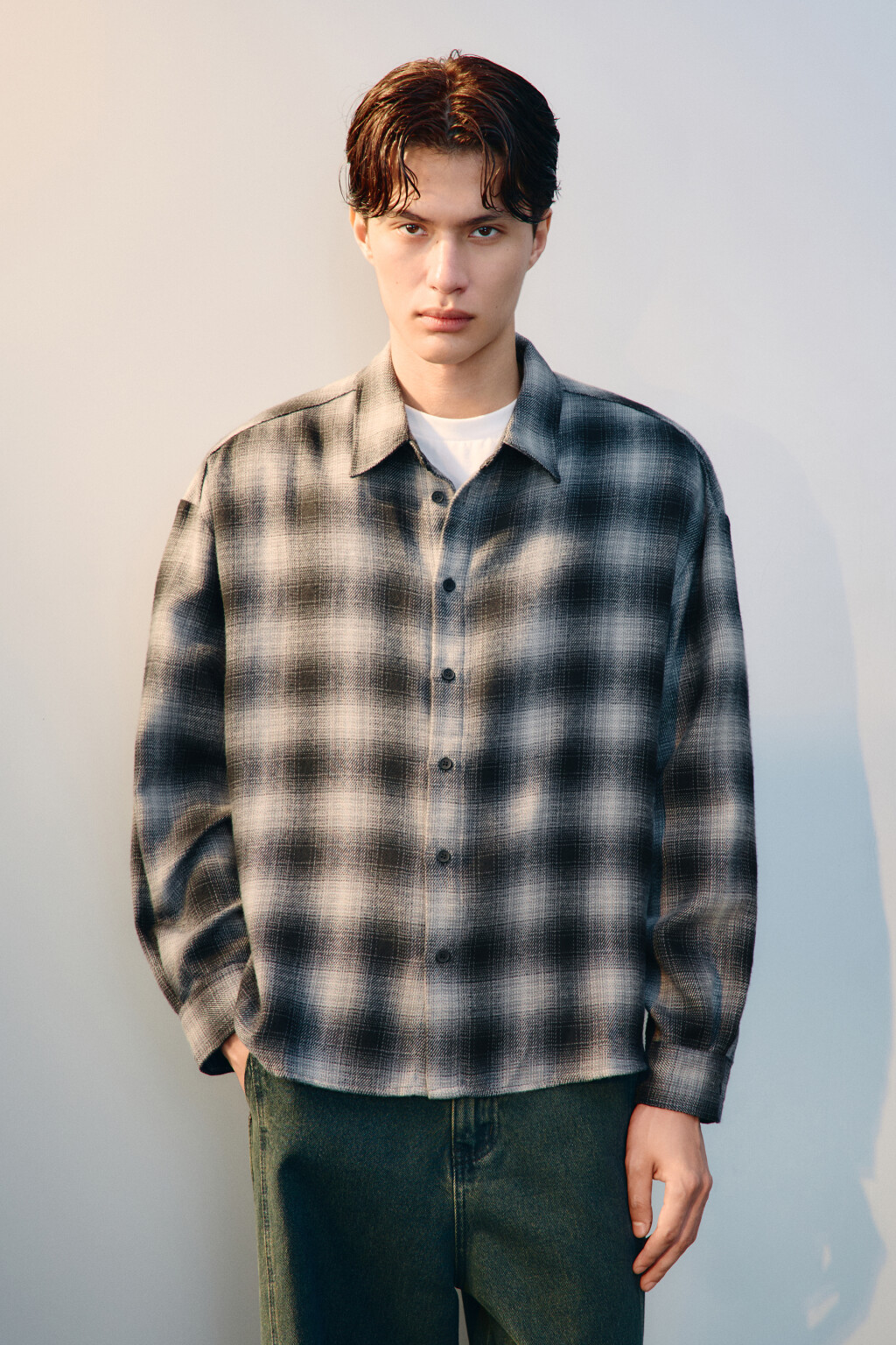 Рубашка теплая в клетку - цвет черный - 3