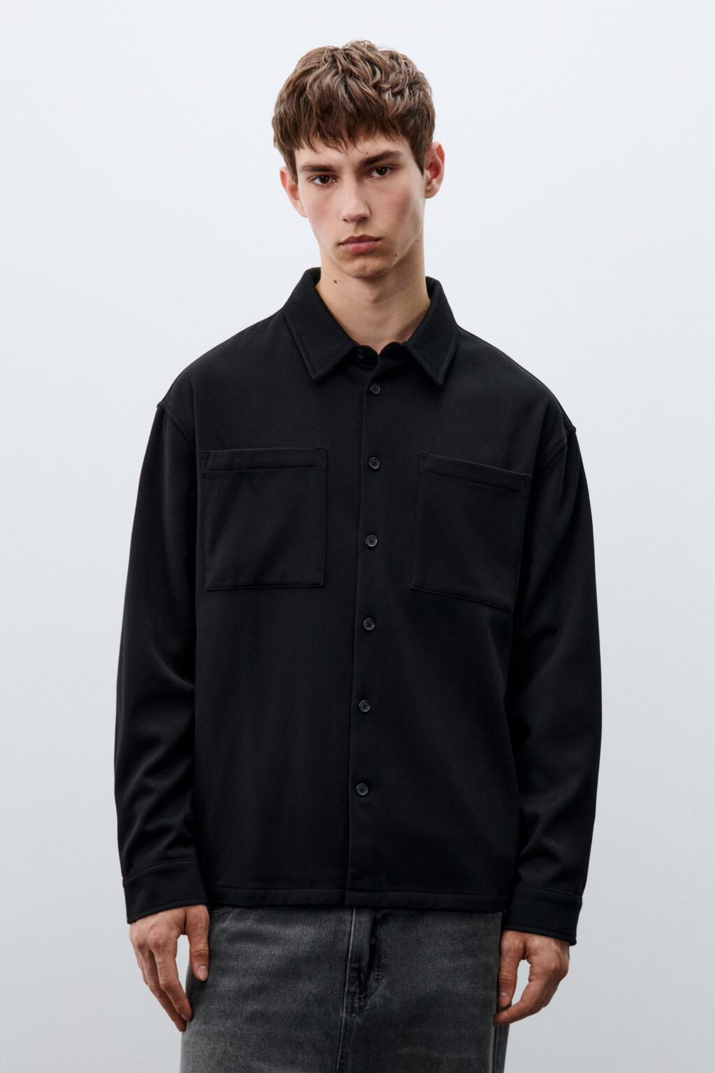 Рубашка плотная с карманами - цвет черный - 2