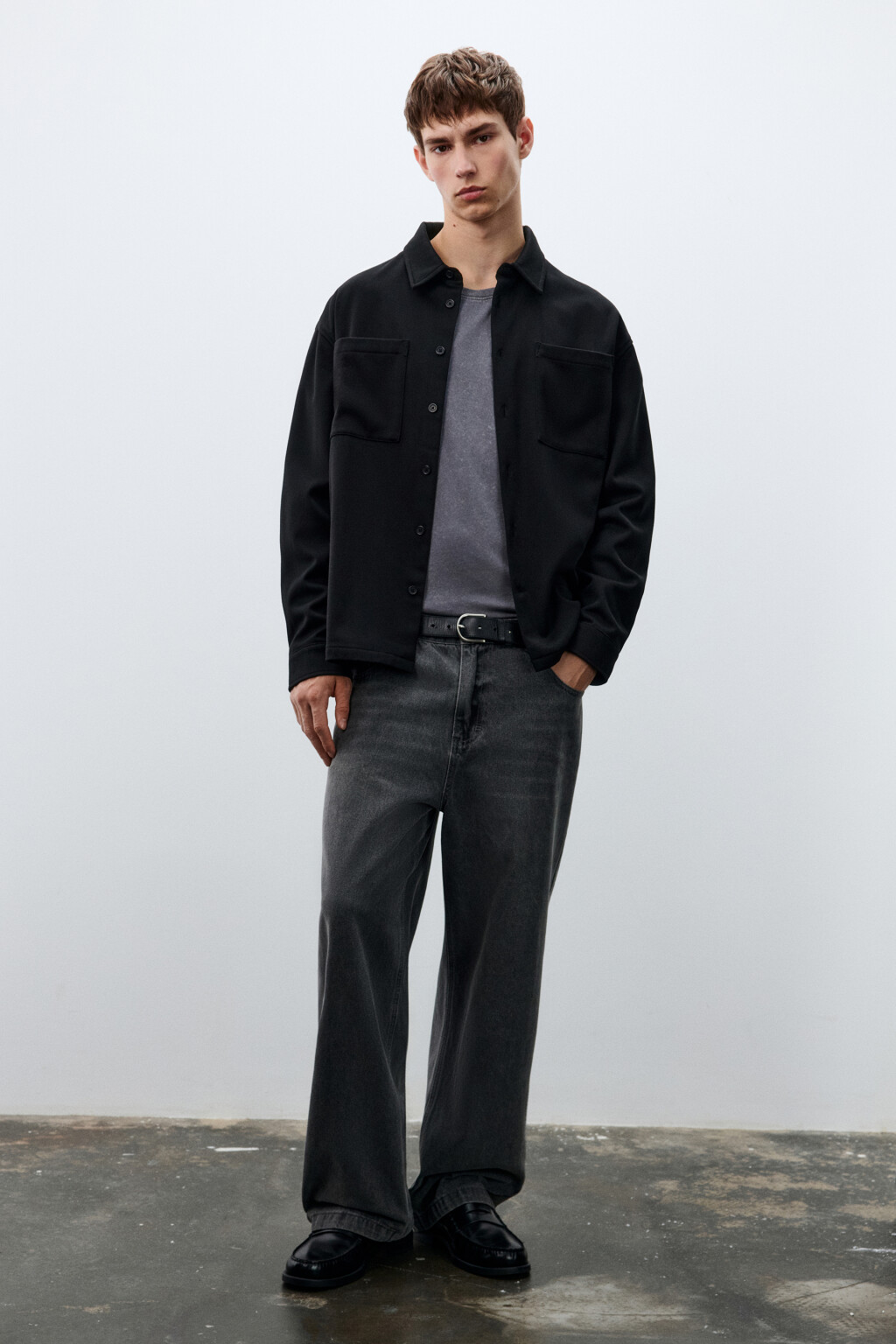 Рубашка плотная с карманами - цвет черный - 4